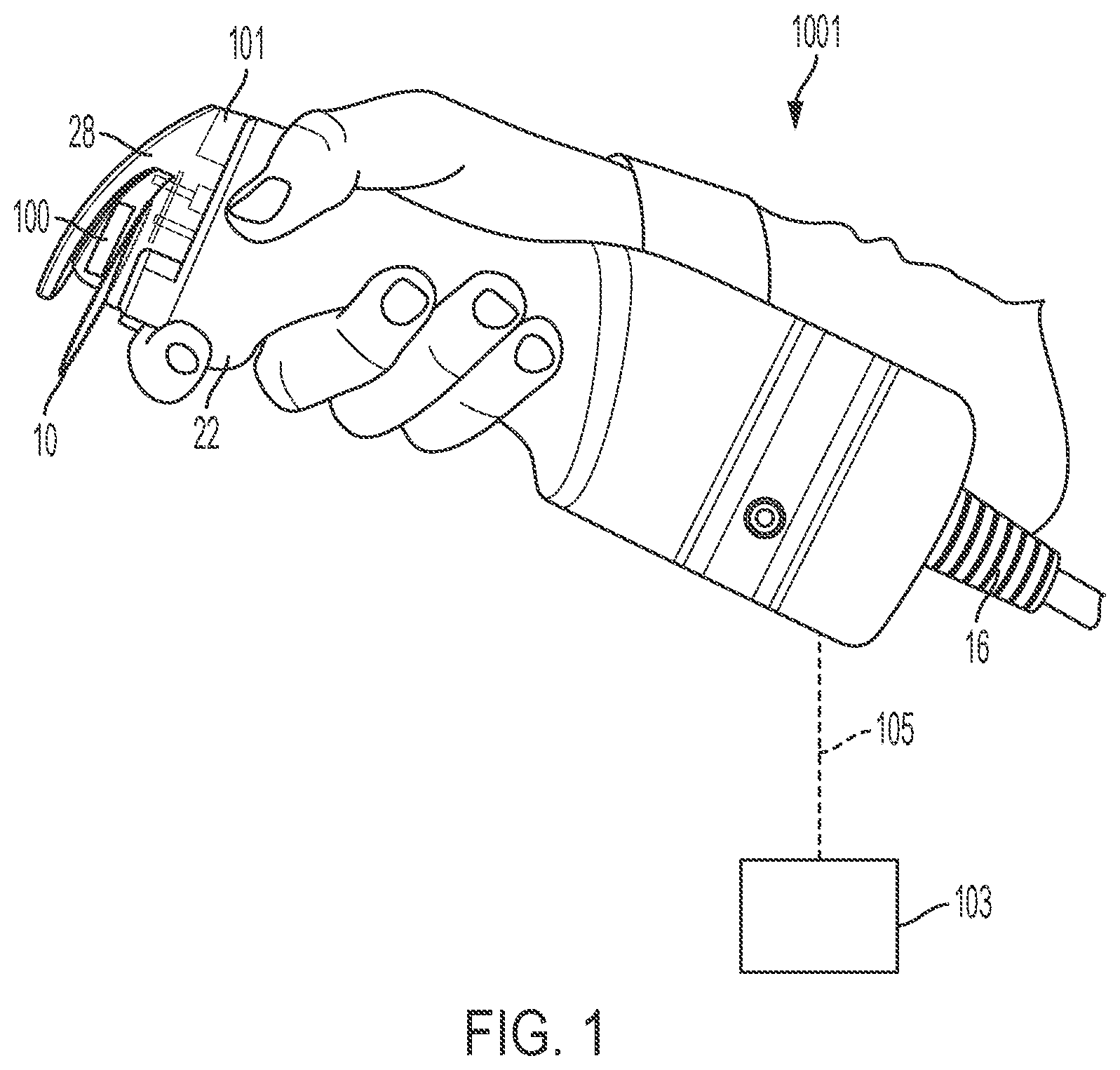 Patent US12157176 — Temperature monitoring and indicator system for a cast saw — Figure 1
