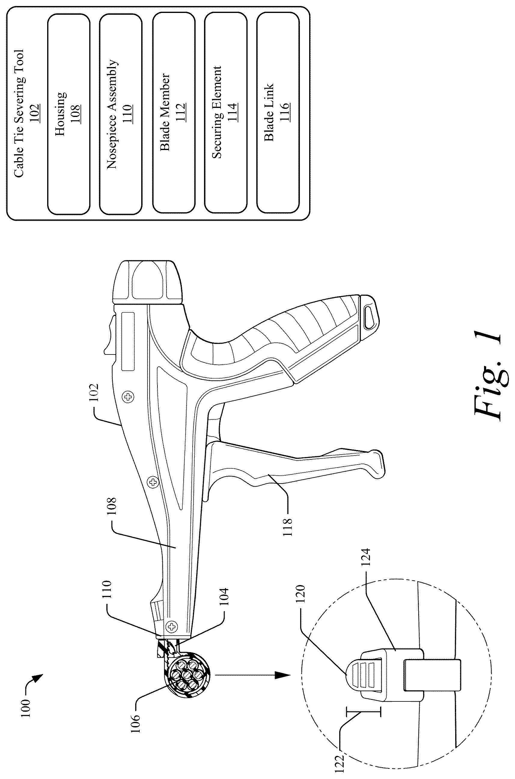 Patent US12157240 — Severing a cable tie with a rounded cut — Figure 1