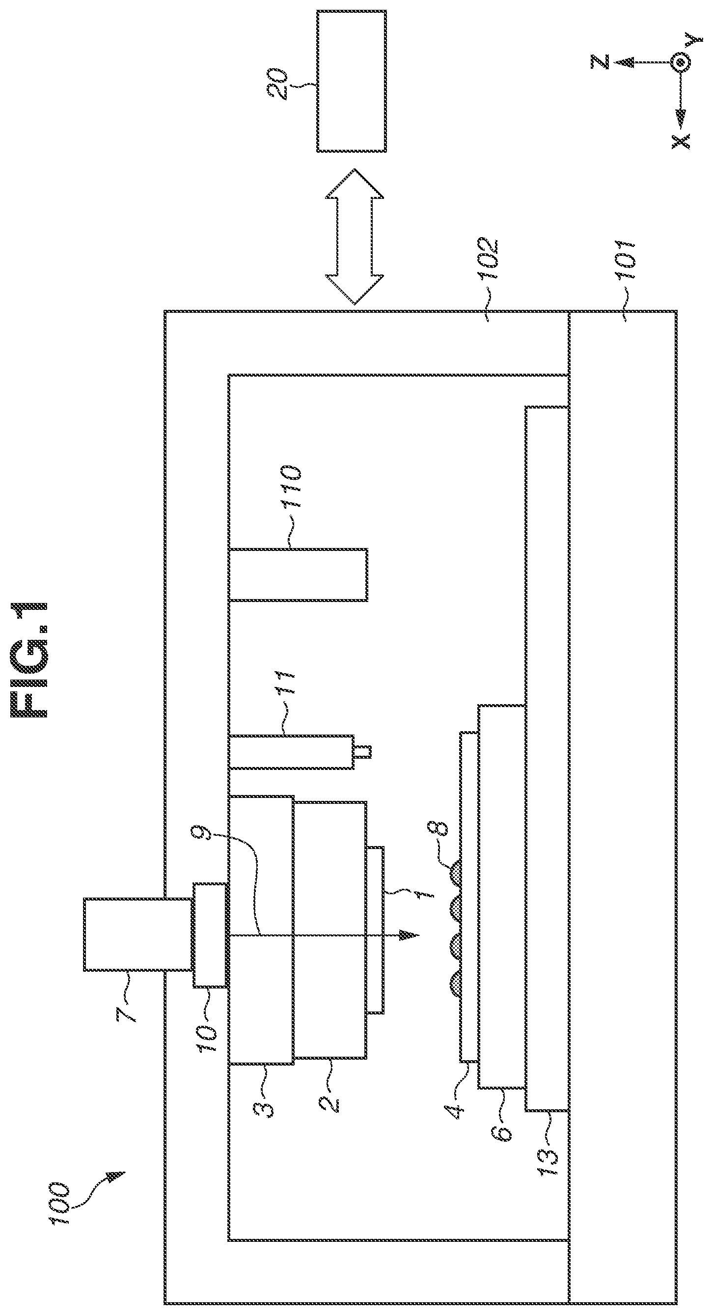 Patent US12157307 Figure 1 – Liquid discharge apparatus, liquid discharge method, film forming apparatus, and article manufacturing method