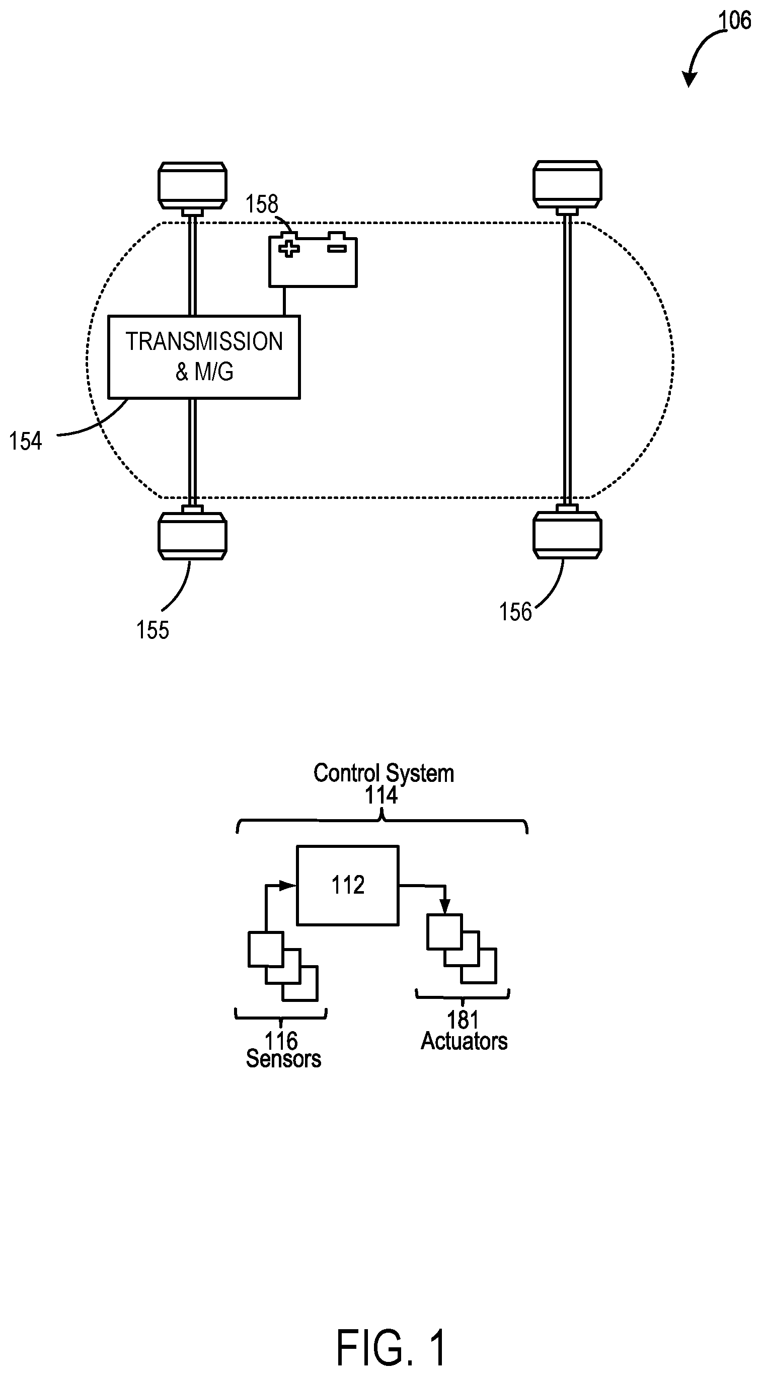 Patent US12157365 Figure 1 – Electric powershifting transmission with power take-off
