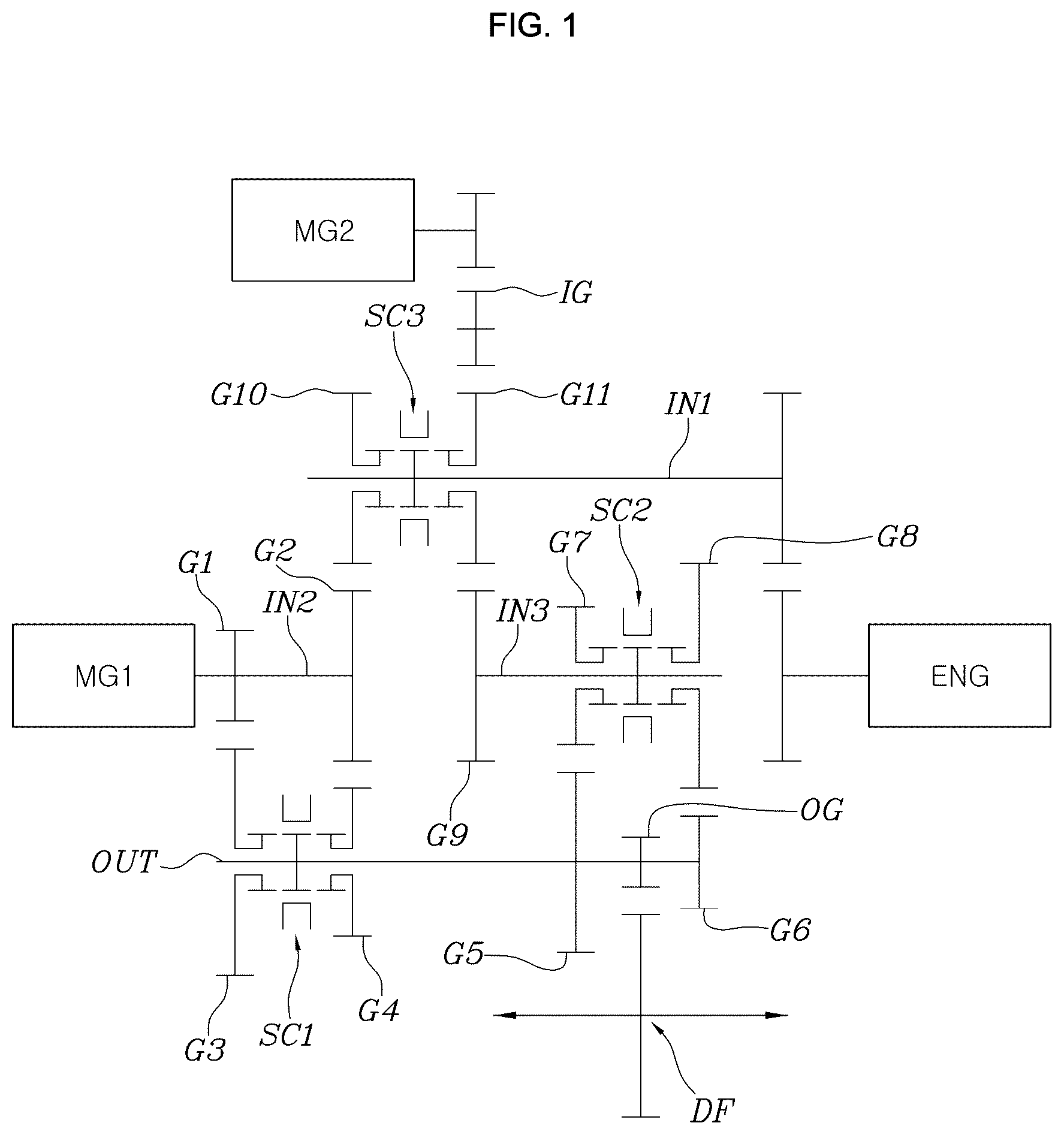 Patent US12157370 — Hybrid powertrain for vehicle — Figure 1