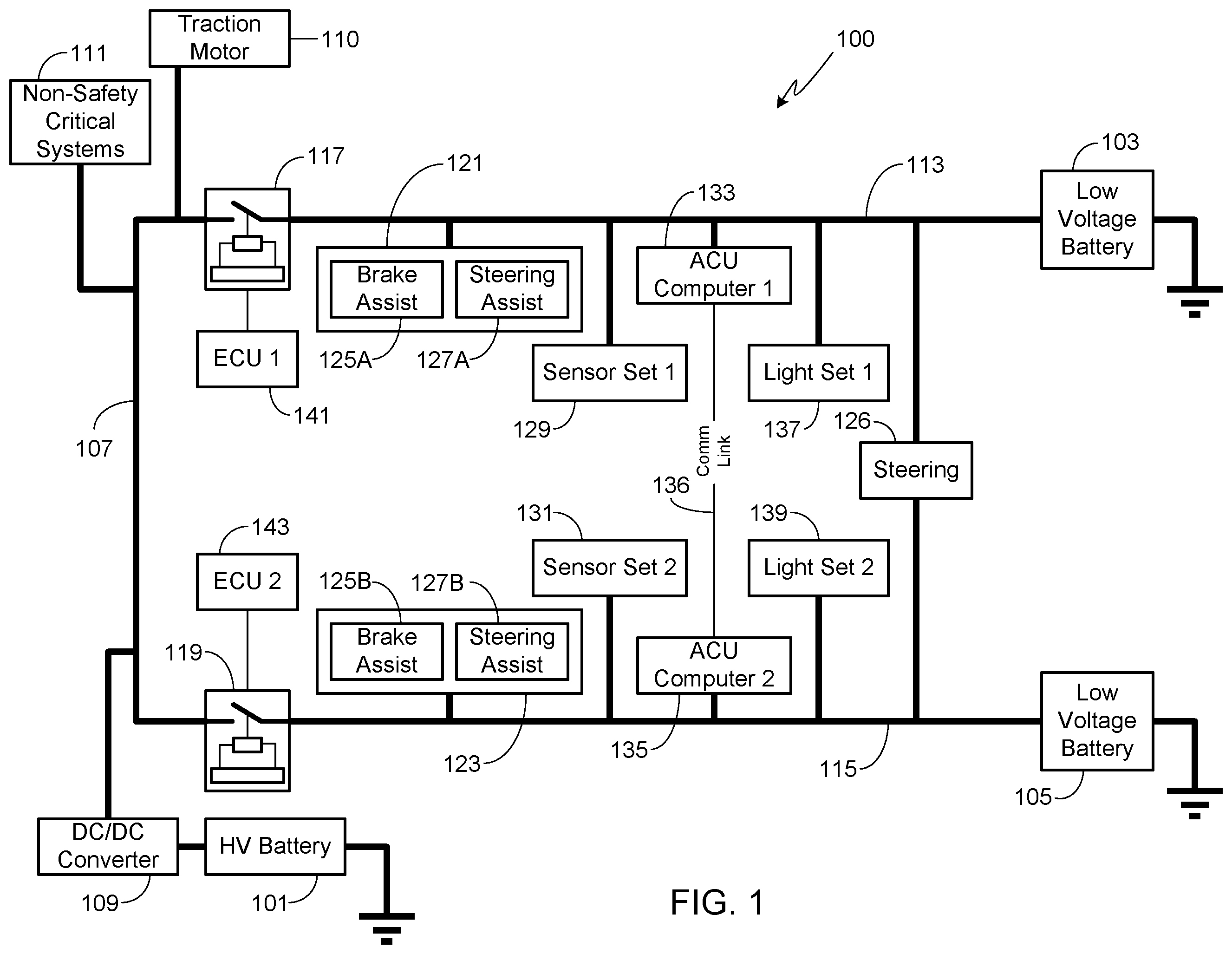 Patent US12157377 — Redundant vehicle power distribution system — Figure 1