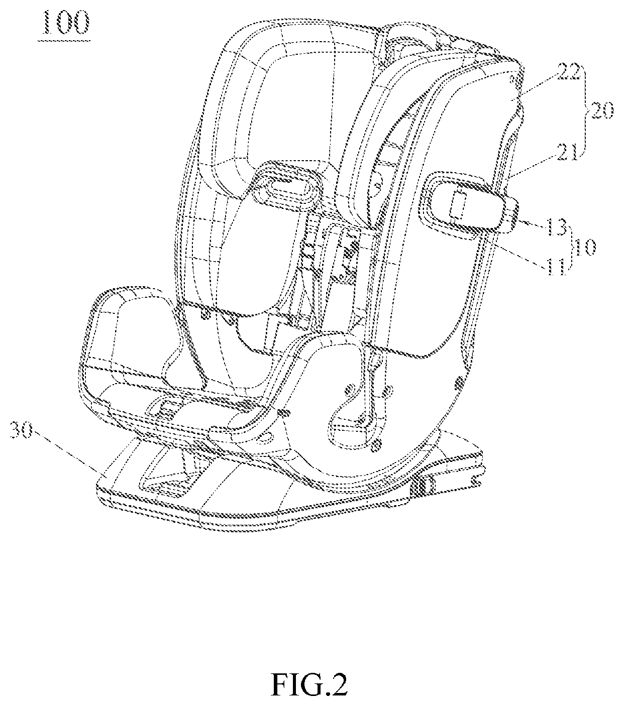 Patent US12157404 Figure 2 – Child safety seat and side impact protection device thereof