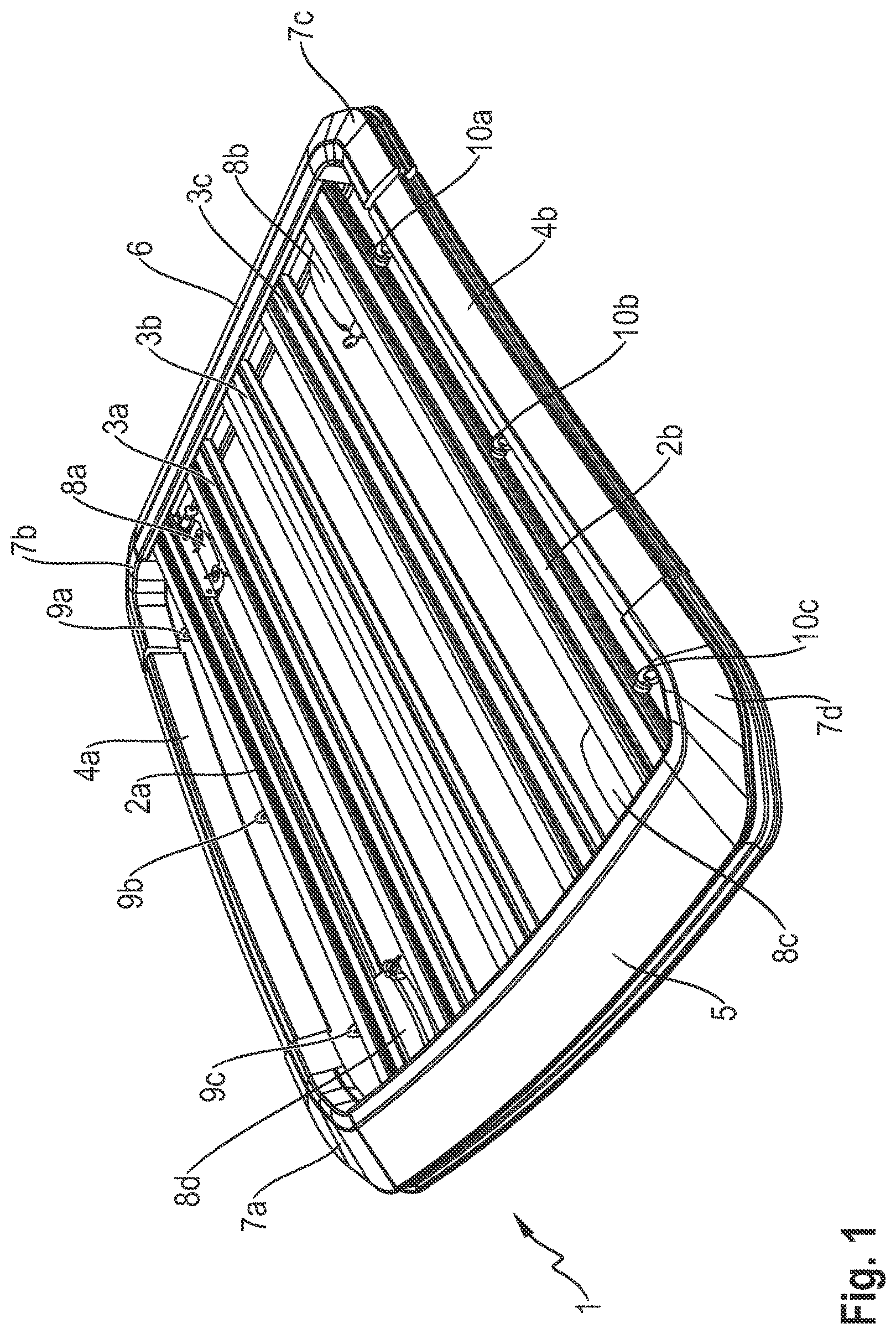 Patent US12157437 Figure 1 – Roof cargo tray for a motor vehicle