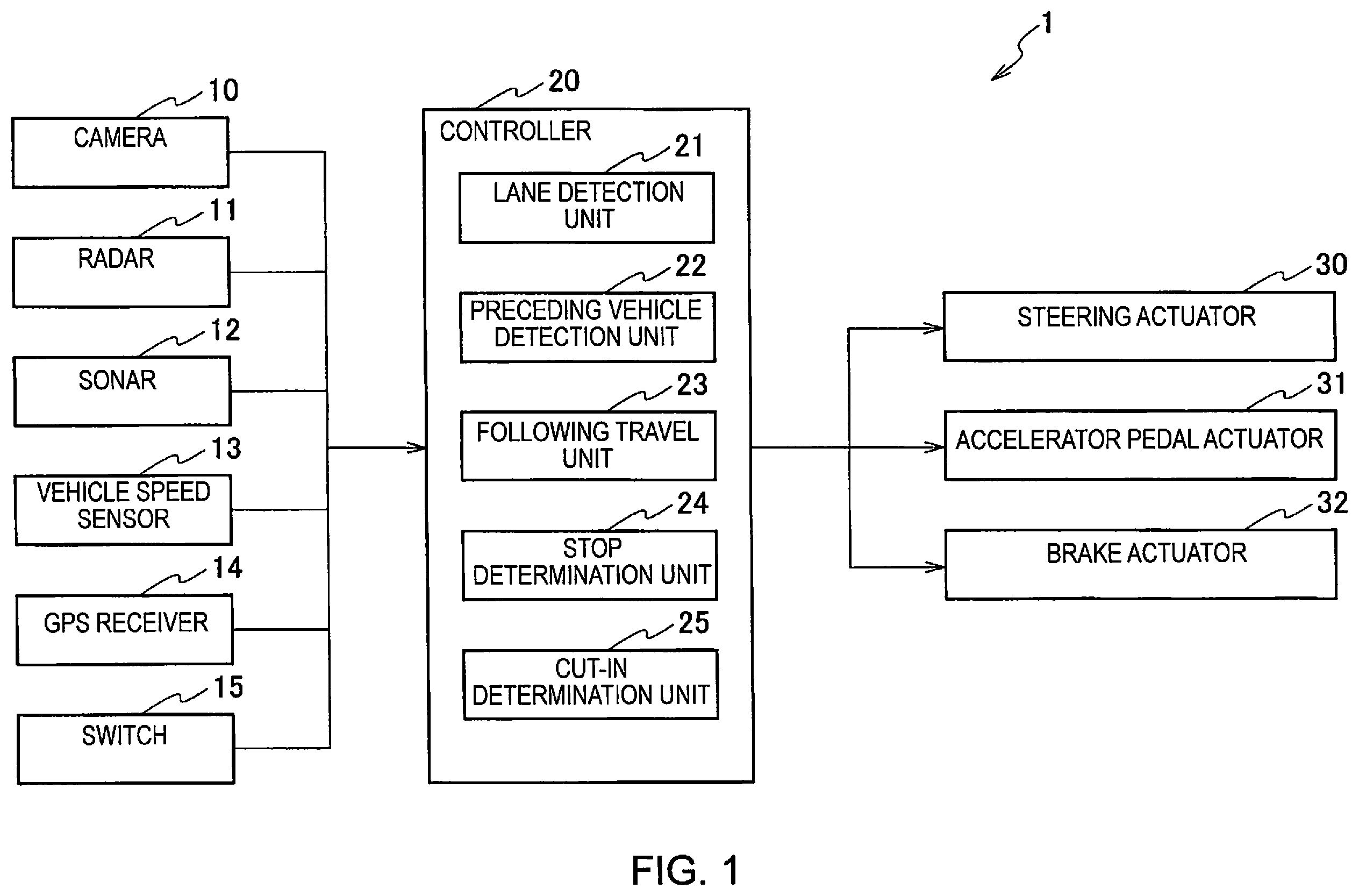 Patent US12157467 — Driving assist method and driving assist device for detecting cut-in vehicle when host vehicle is stopped — Figure 1