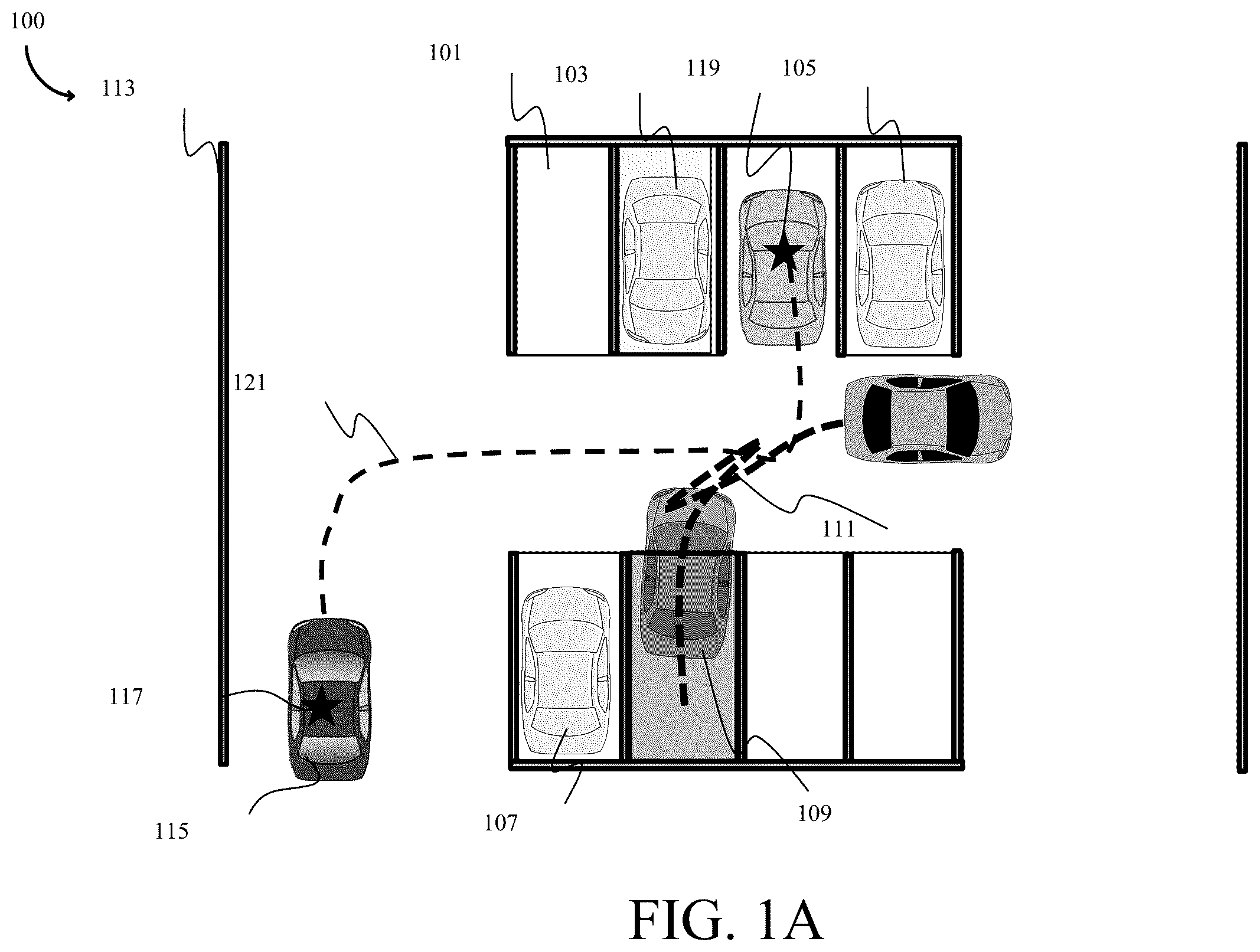 Patent US12157502 Figure 1 – System and method for parking an autonomous ego-vehicle in a dynamic environment of a parking area