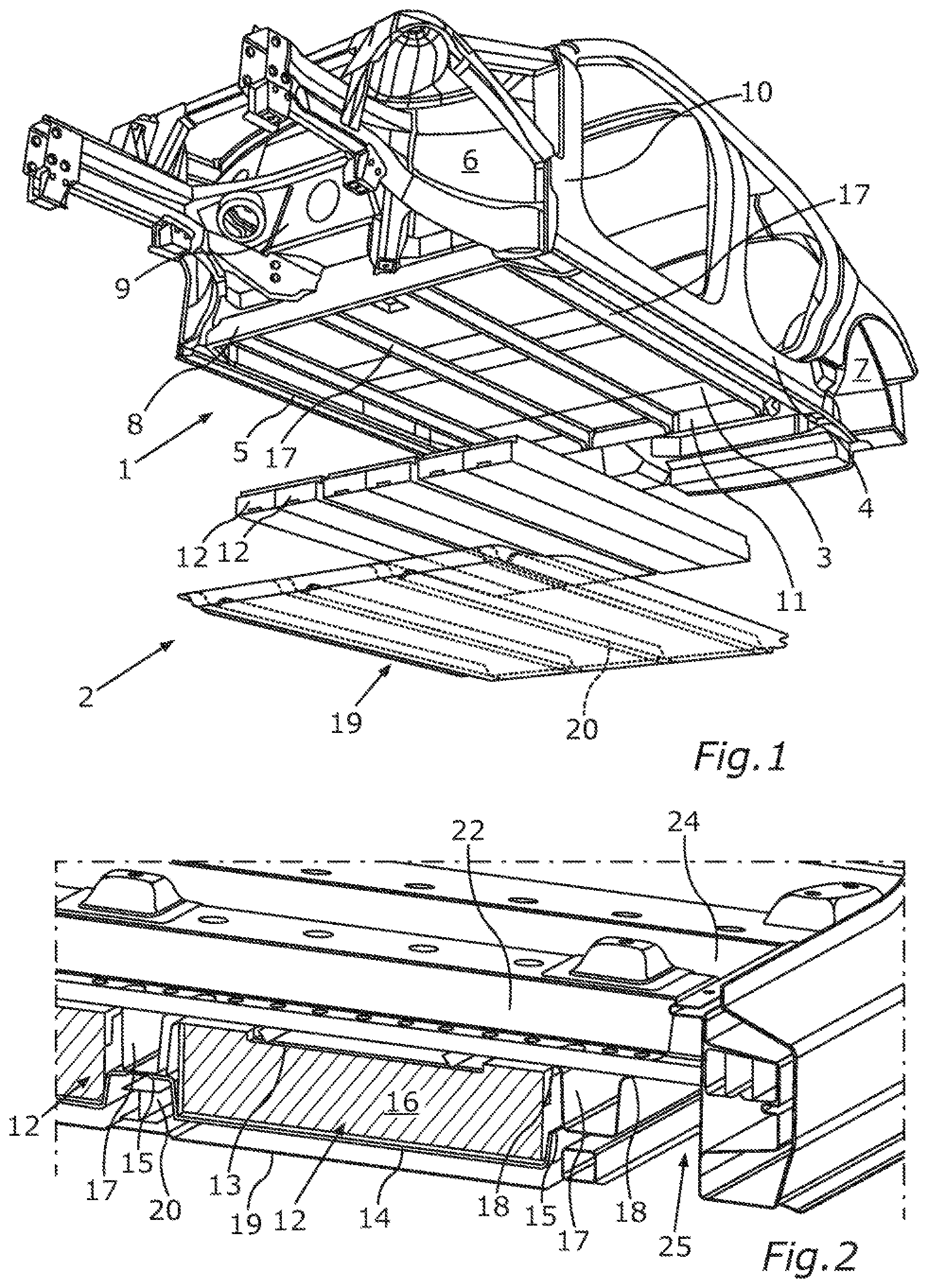 Patent US12157518 Figure 1 – Energy storage underbody for a motor car body-in-white