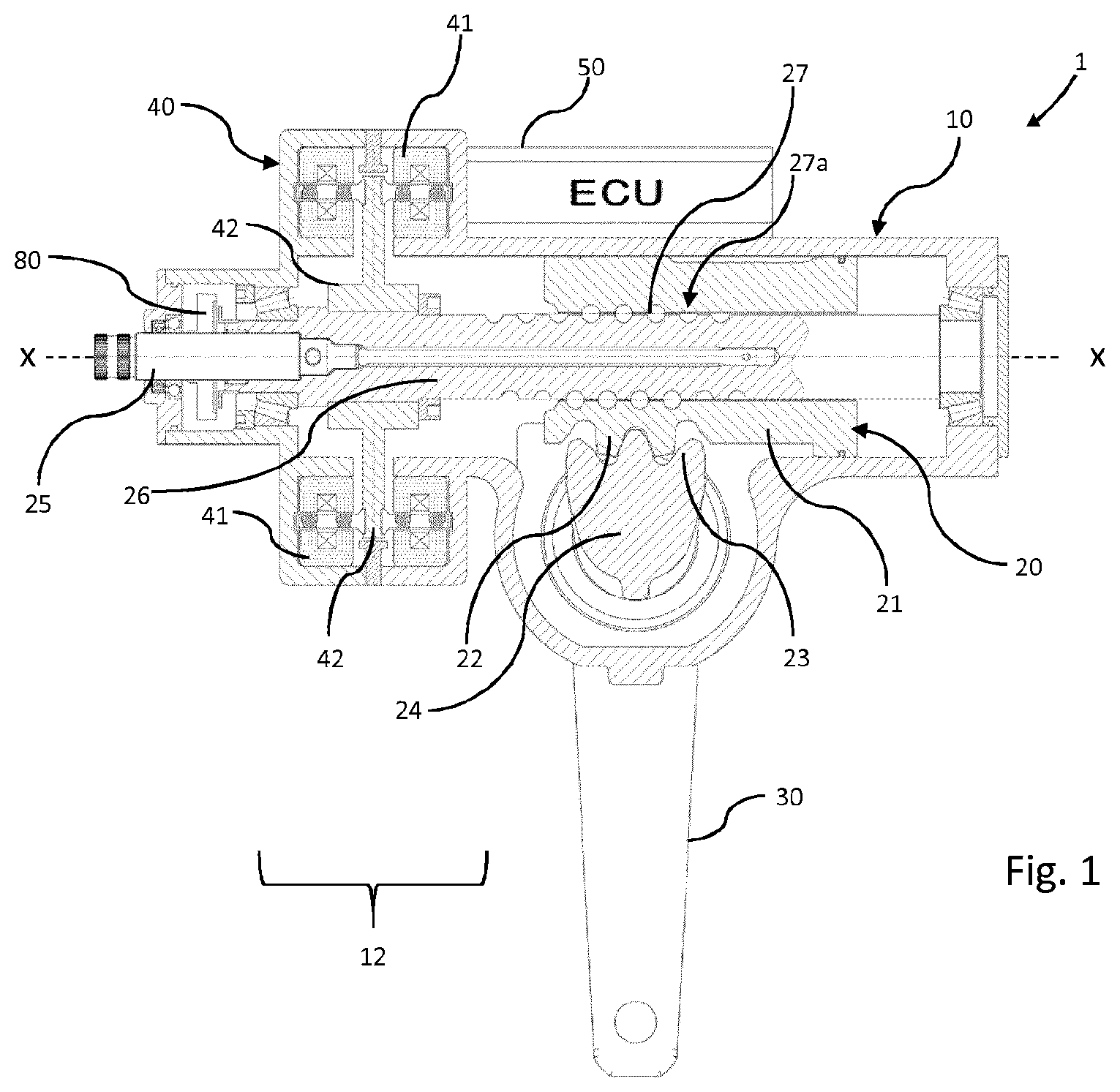 Patent US12157519 — Recirculating-ball steering system — Figure 1