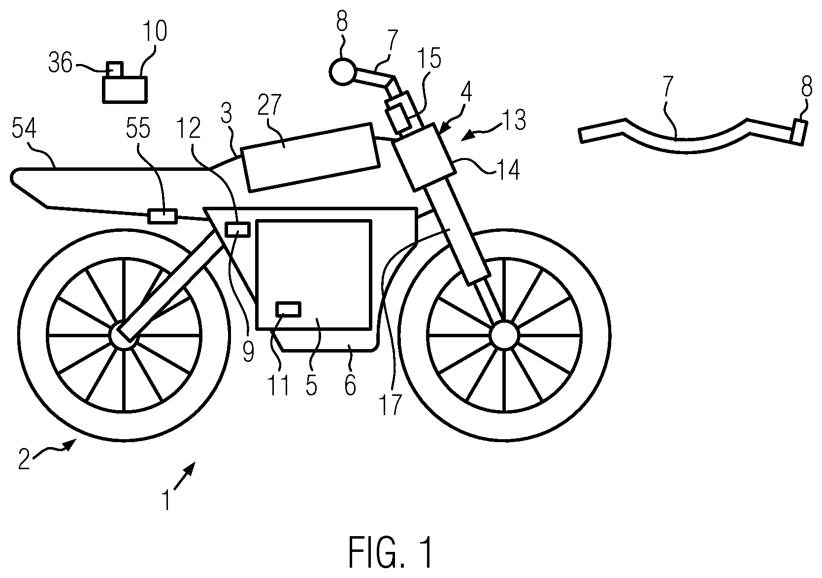 Patent US12157531 — System having a motorcycle and a transportable radio device — Figure 1