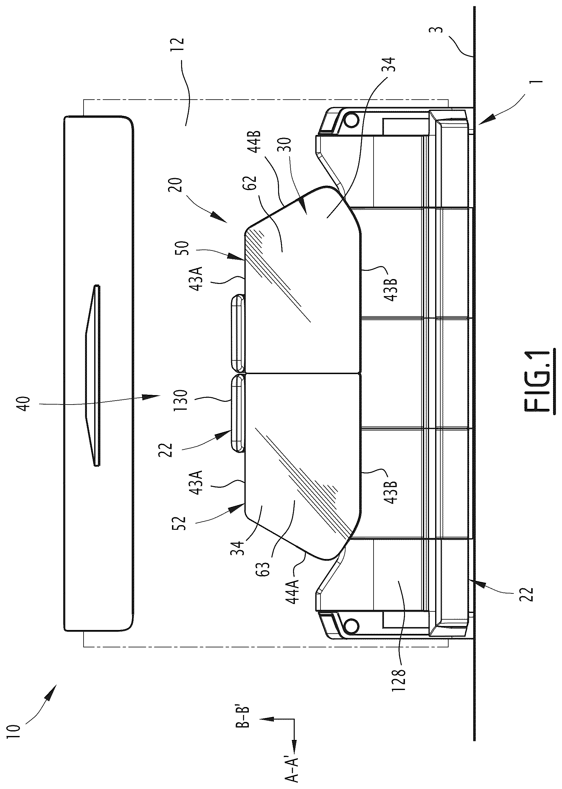 Patent US12157574 — Interior layout of an aircraft cabin and associated method — Figure 1