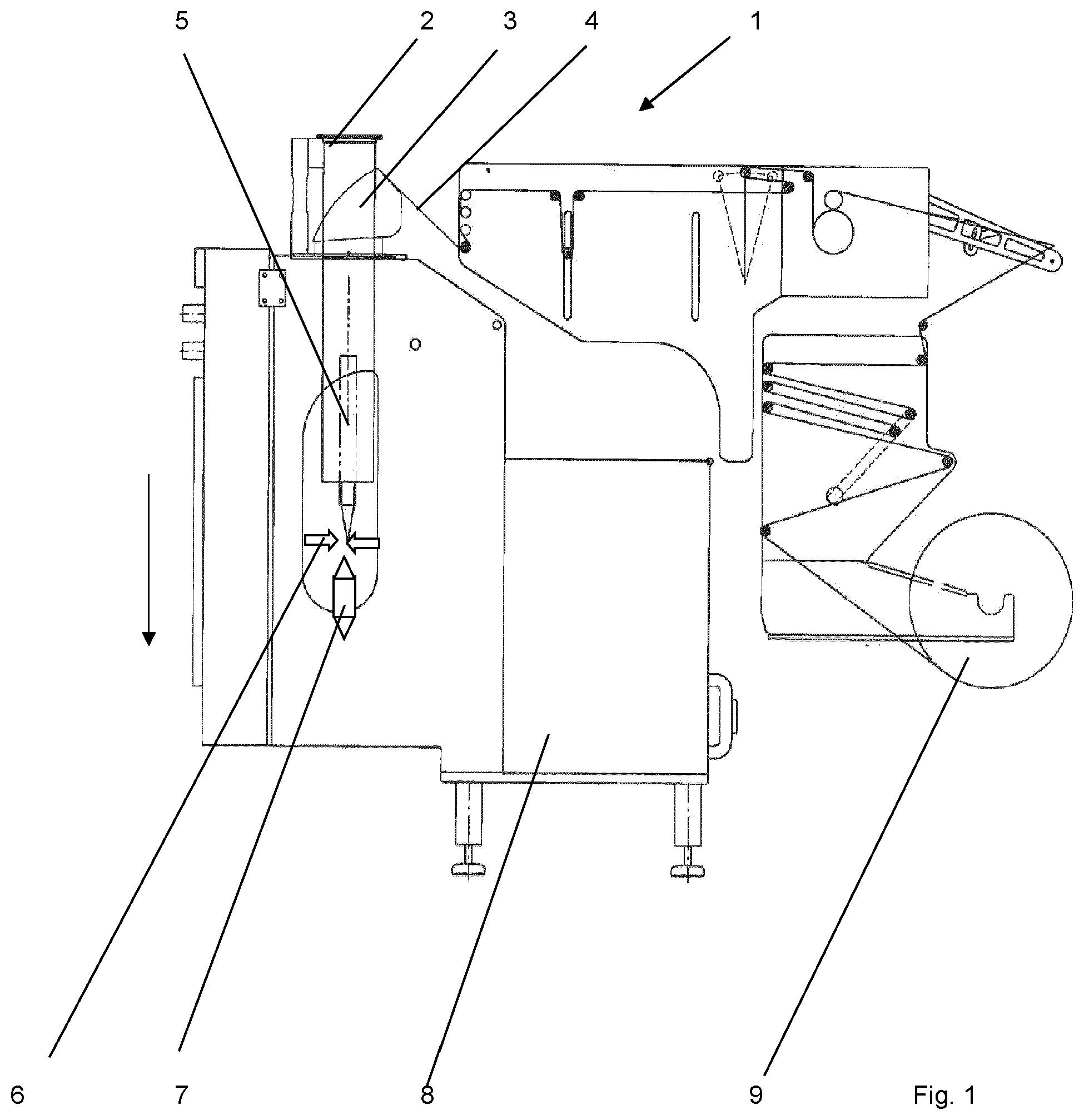 Patent US12157598 — Vertical-flow wrapper and method to produce a bag — Figure 1