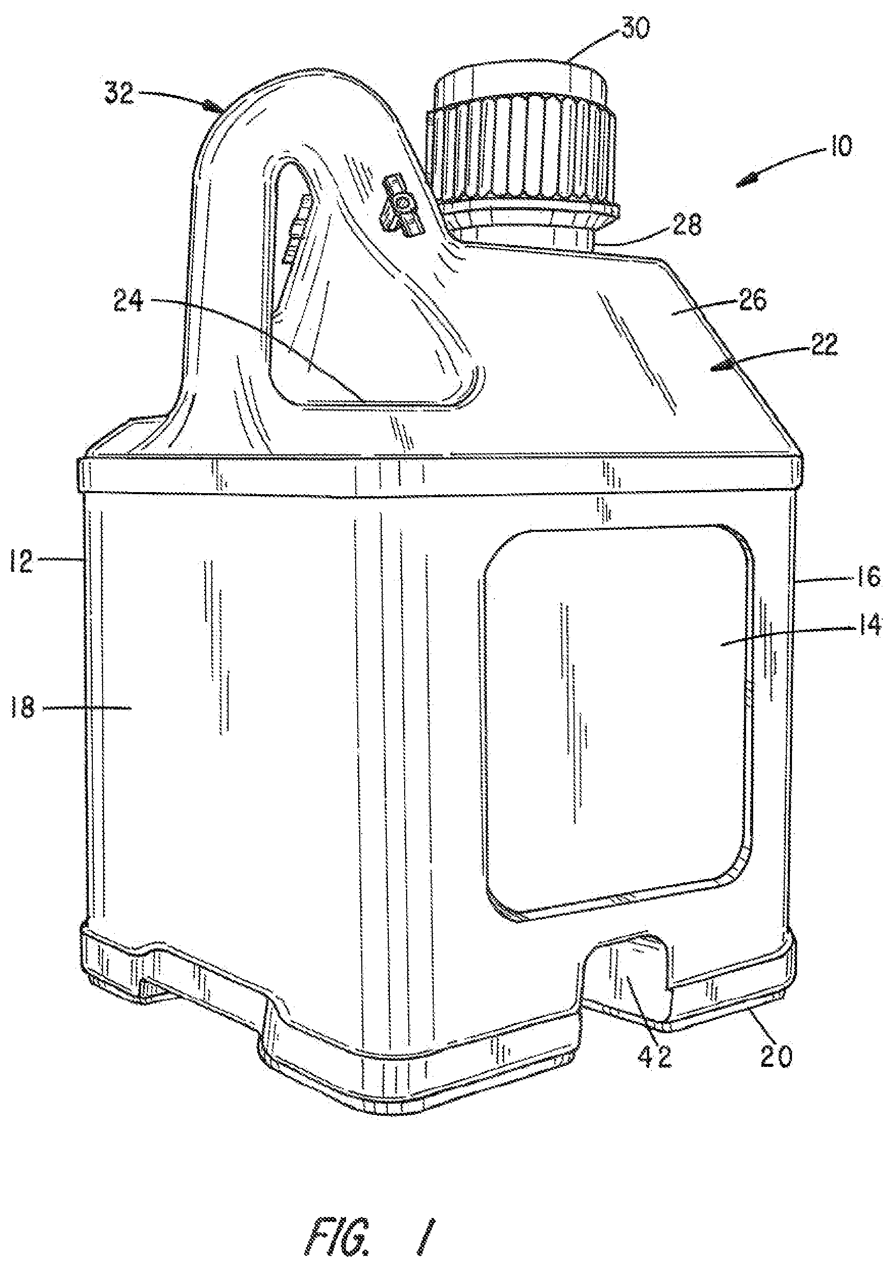 Patent US12157605 — Stackable fluid containers with attachable wheel assembly — Figure 1