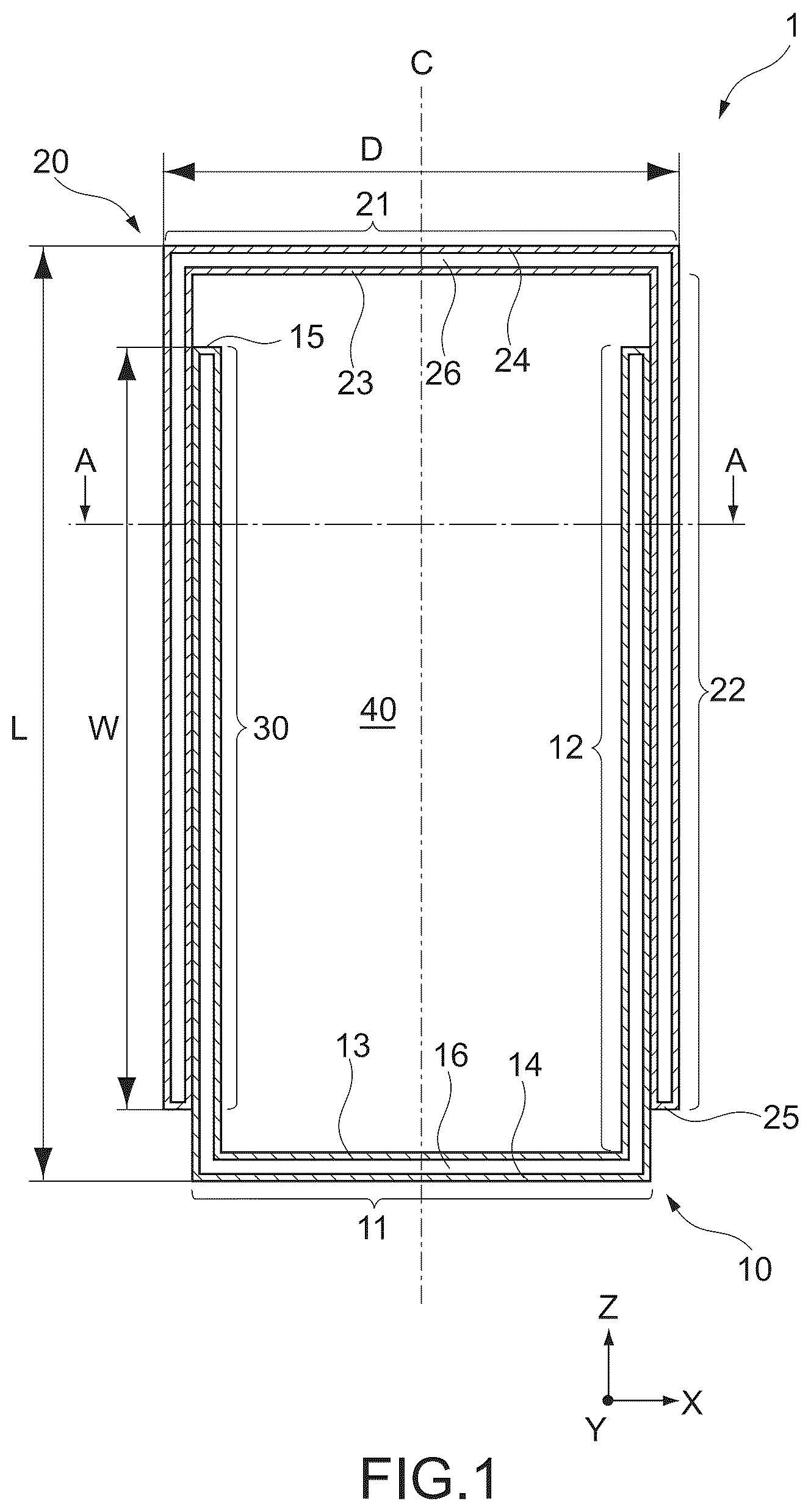 Patent US12157622 Figure 1 – Thermal insulation container and heat/cold insulation apparatus using the same