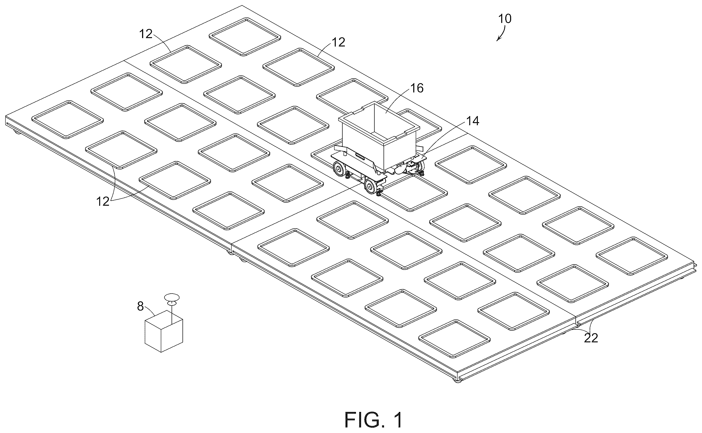 Patent US12157631 — Bin infeed and removal systems and methods for processing objects including mobile matrix carrier systems — Figure 1