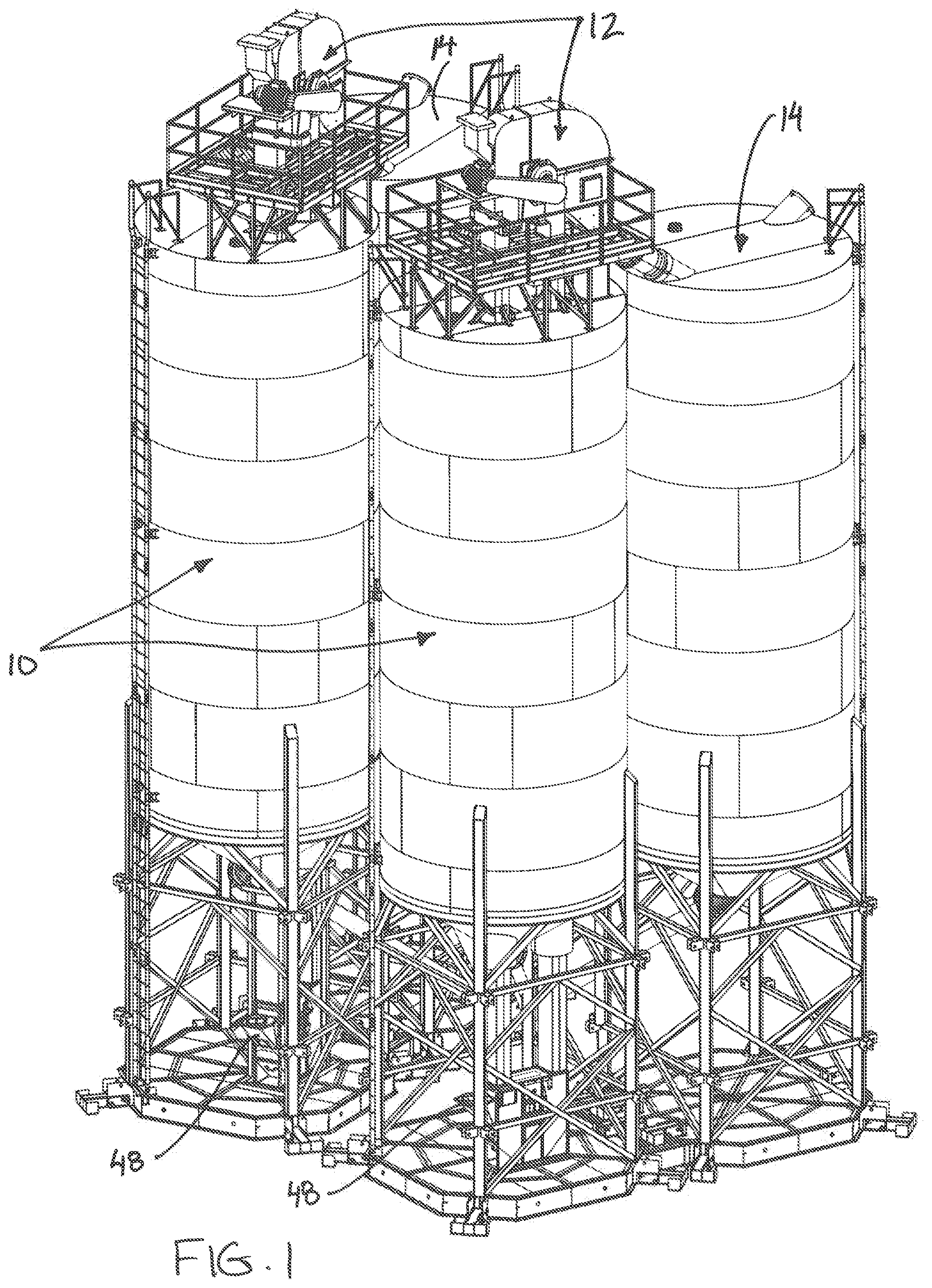 Patent US12157646 Figure 1 – Storage silo apparatus with an integrated vertical conveyor