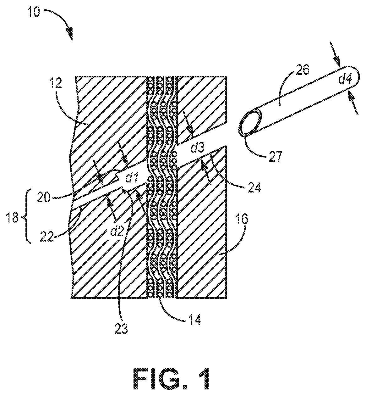 Patent US12157708 — Method for creating cooling holes in a CMC laminate — Figure 1