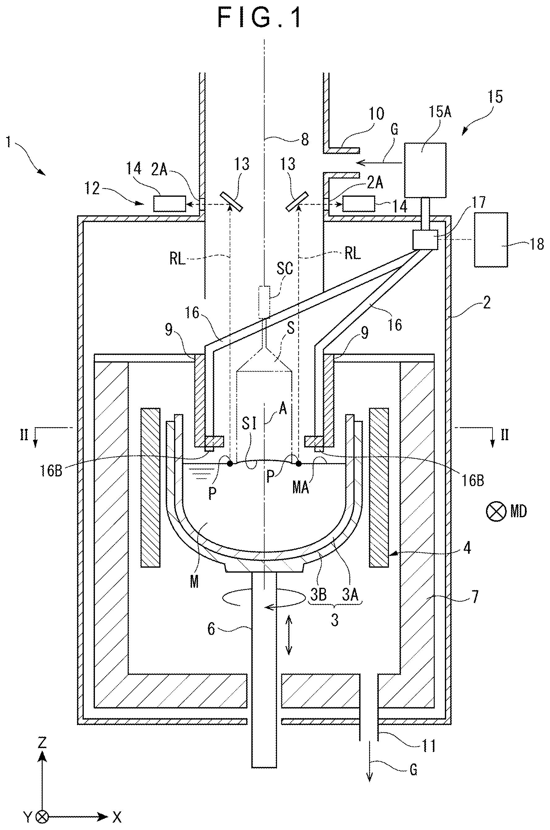 Patent US12157953 Figure 1 – Inhibiting dripped granular dopant from adhering to a growing silicon single crystal before the dopant melts