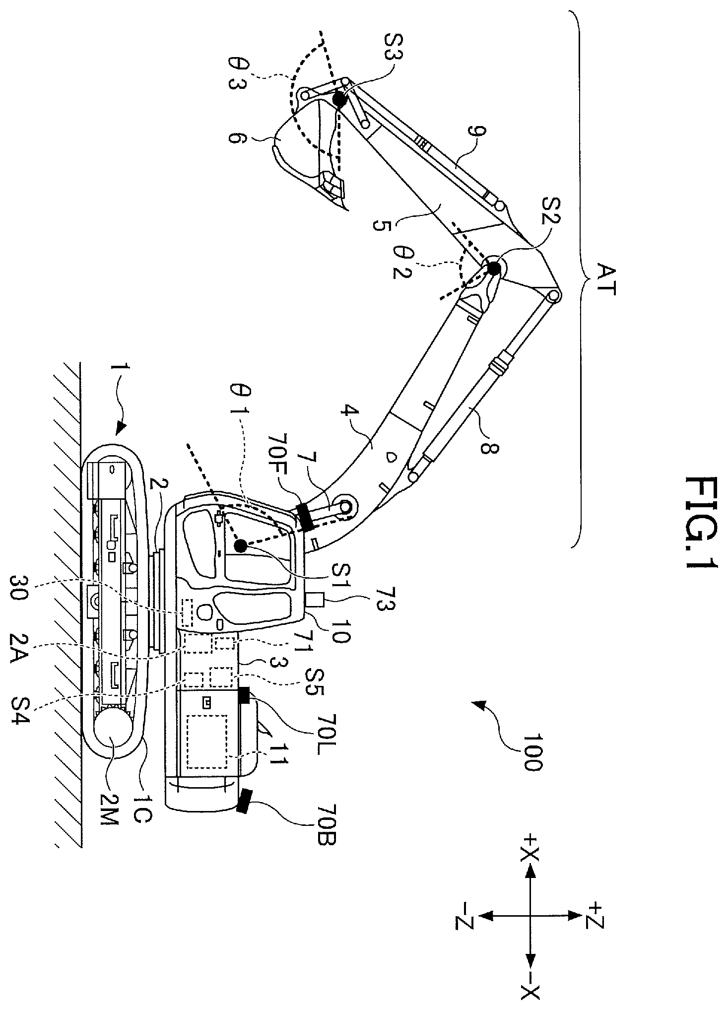 Patent US12157985 — Shovel and control device for shovel — Figure 1