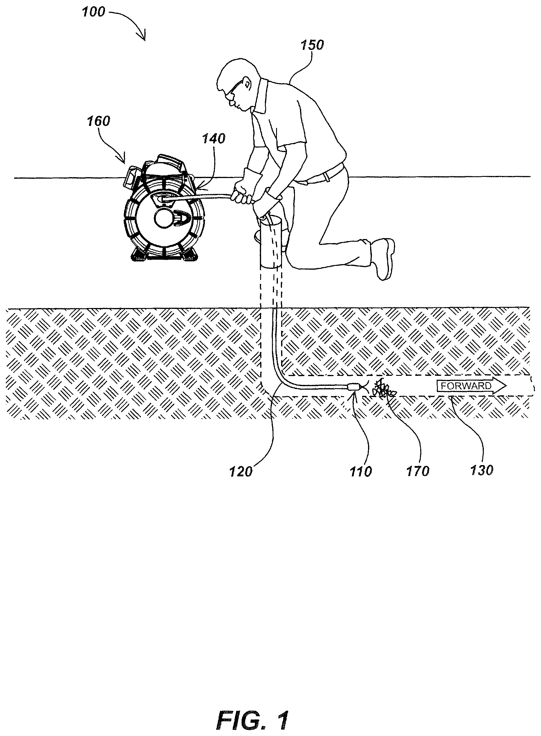 Patent US12157995 — High frequency AC-powered drain cleaning and inspection apparatus and methods — Figure 1