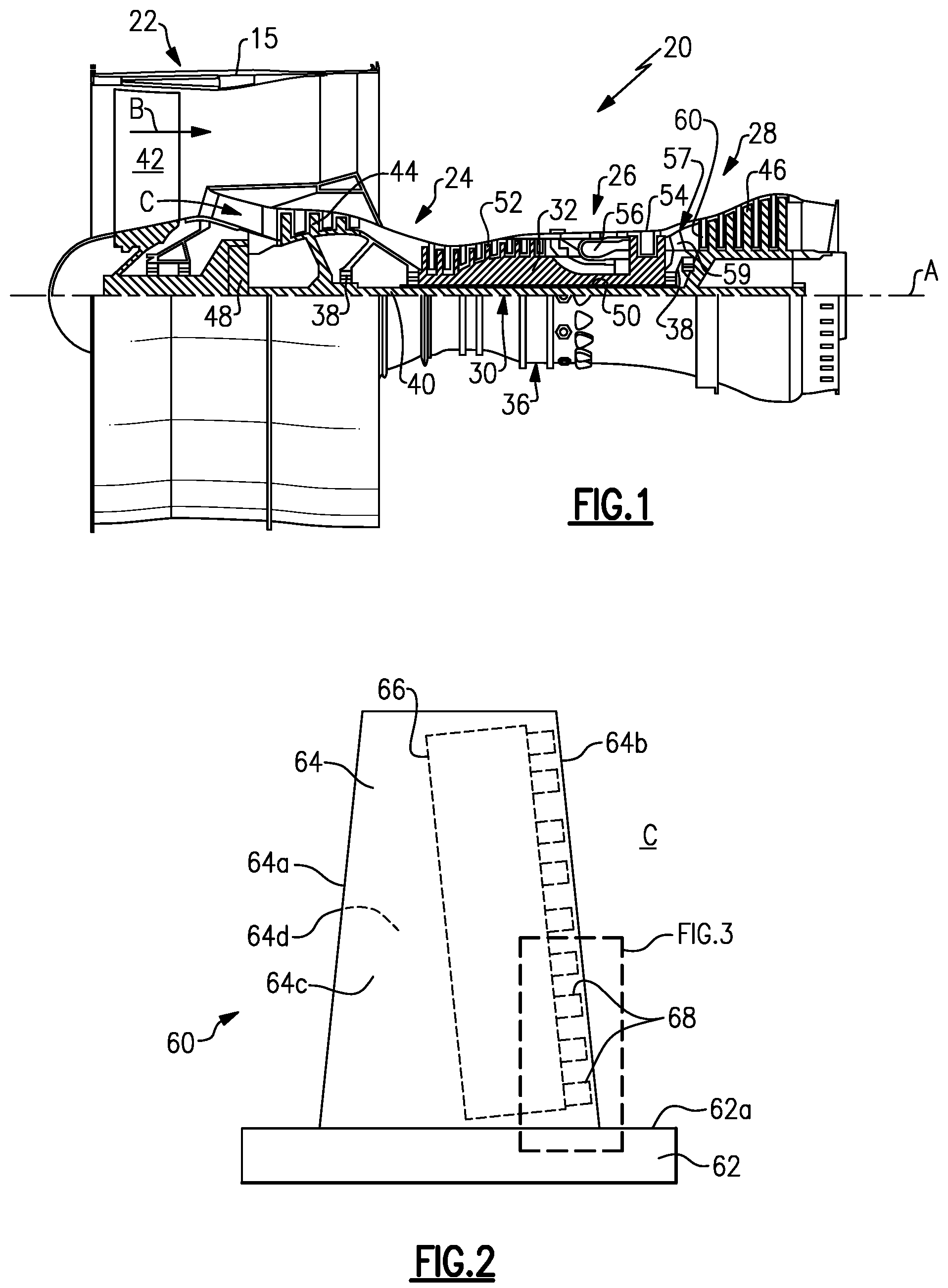 Patent US12158083 — Airfoil with axial cooling slot having diverging ramp — Figure 1