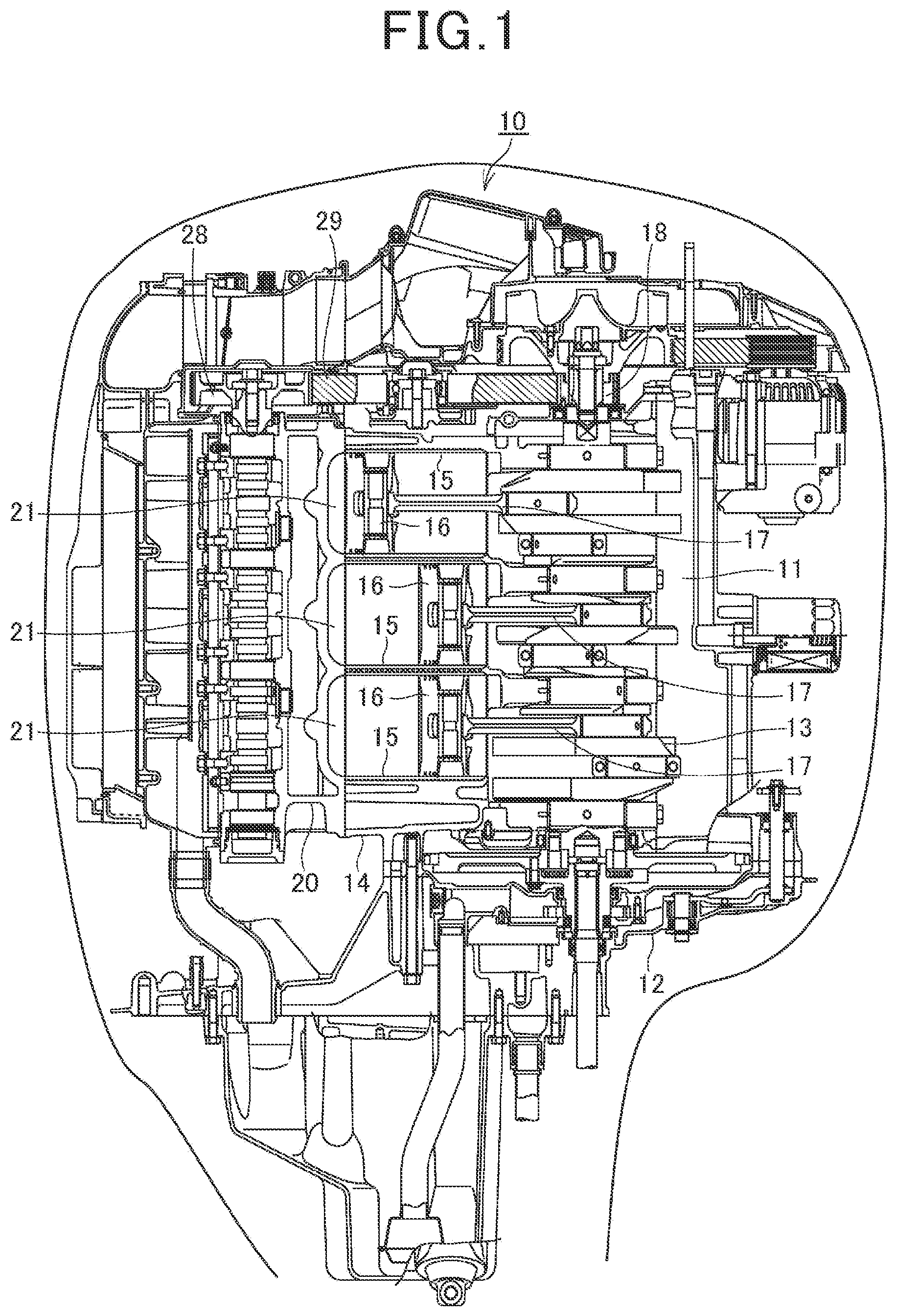 Patent US12158091 Figure 1 – V-type engine, outboard motor, and watercraft