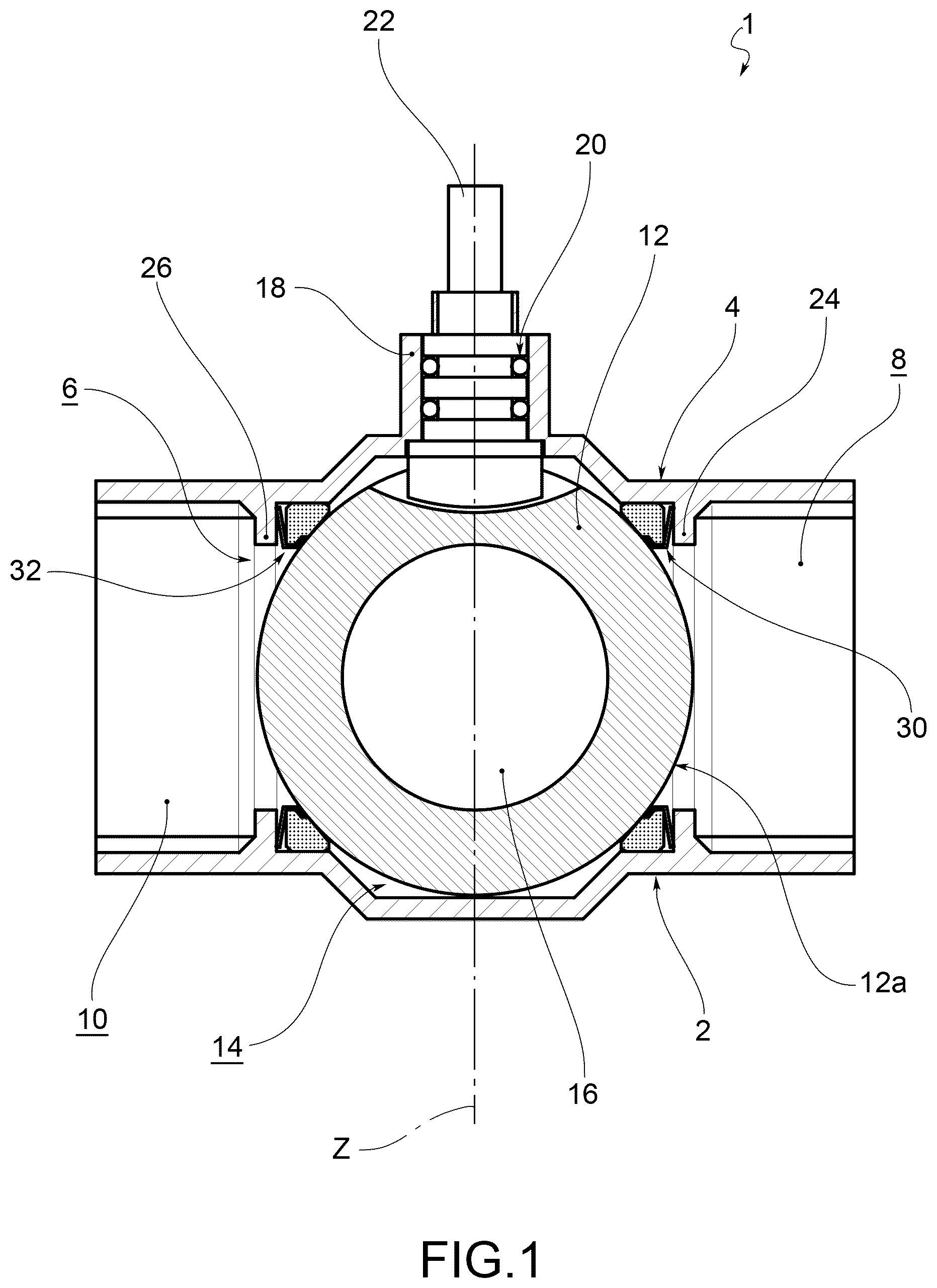 Patent US12158220 — Ball valve — Figure 1