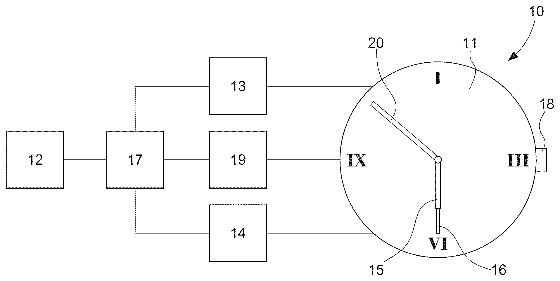 Patent US12158731 — Watch comprising an auxiliary function allowing the indication of seconds — Figure 1
