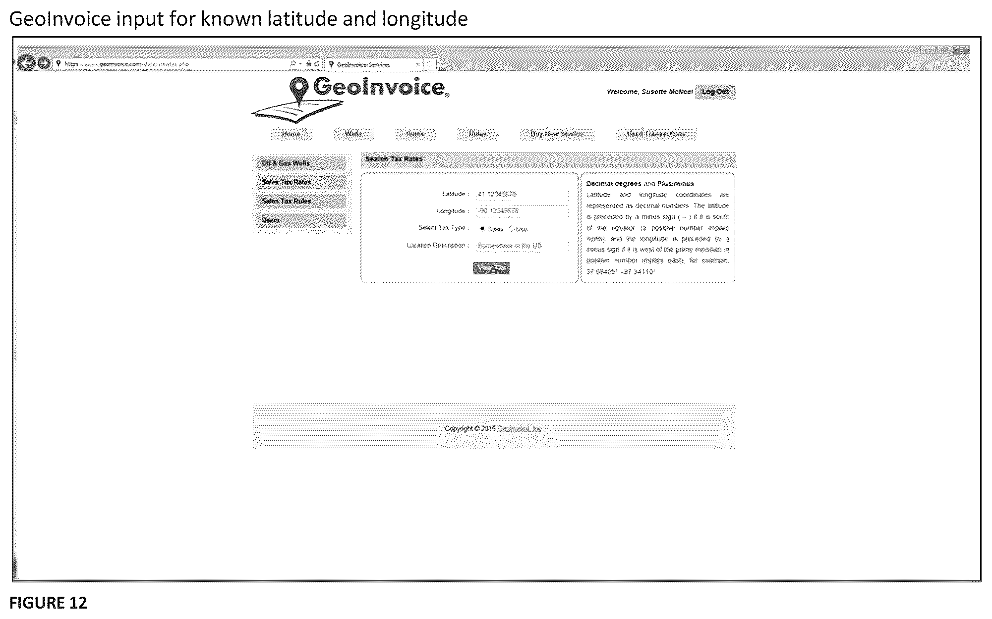 Patent US12165121 Figure 12 – Location based system and method for calculating sales and use tax