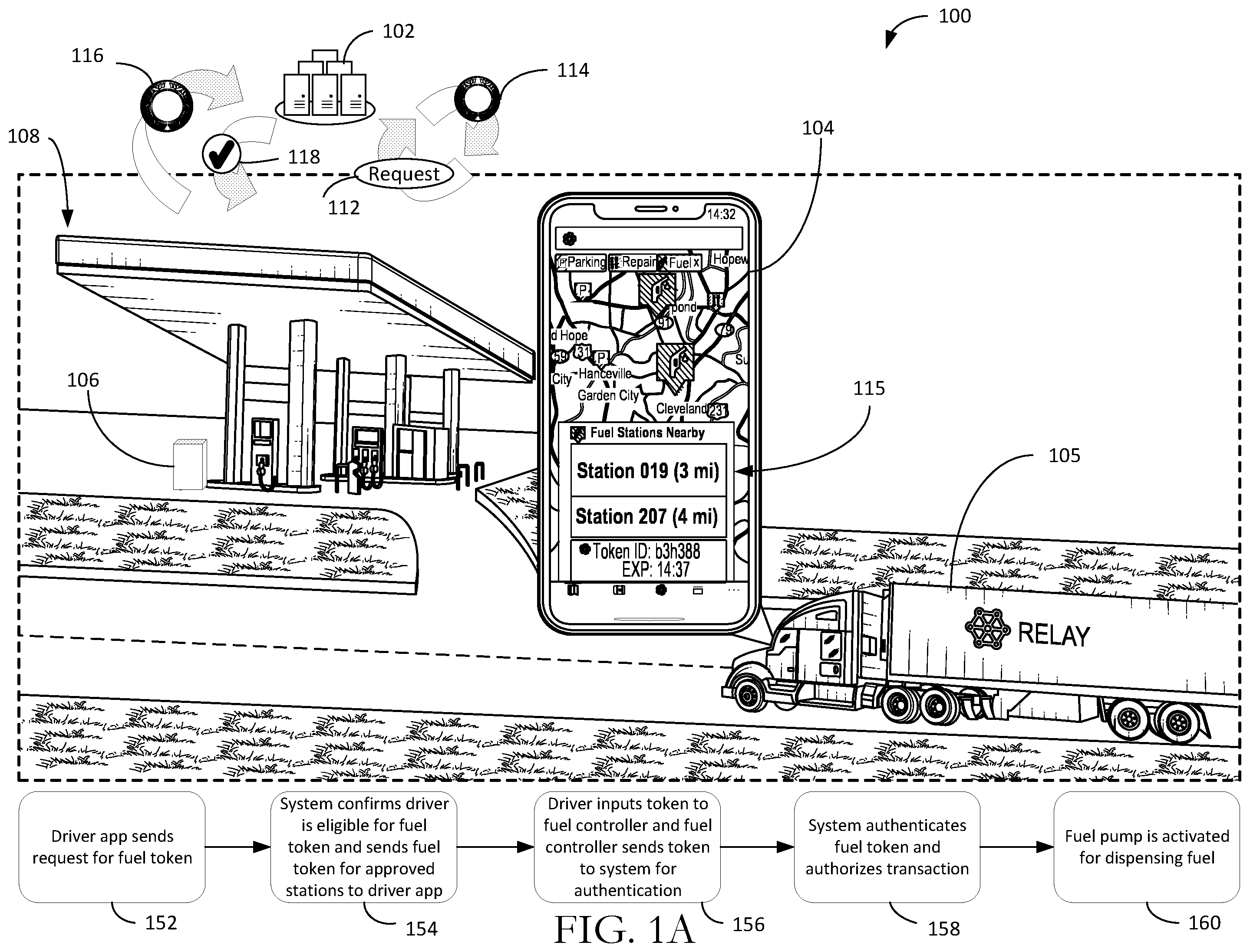 Patent US12165145 — Systems and methods for generating a one-time use token for item purchase — Figure 1