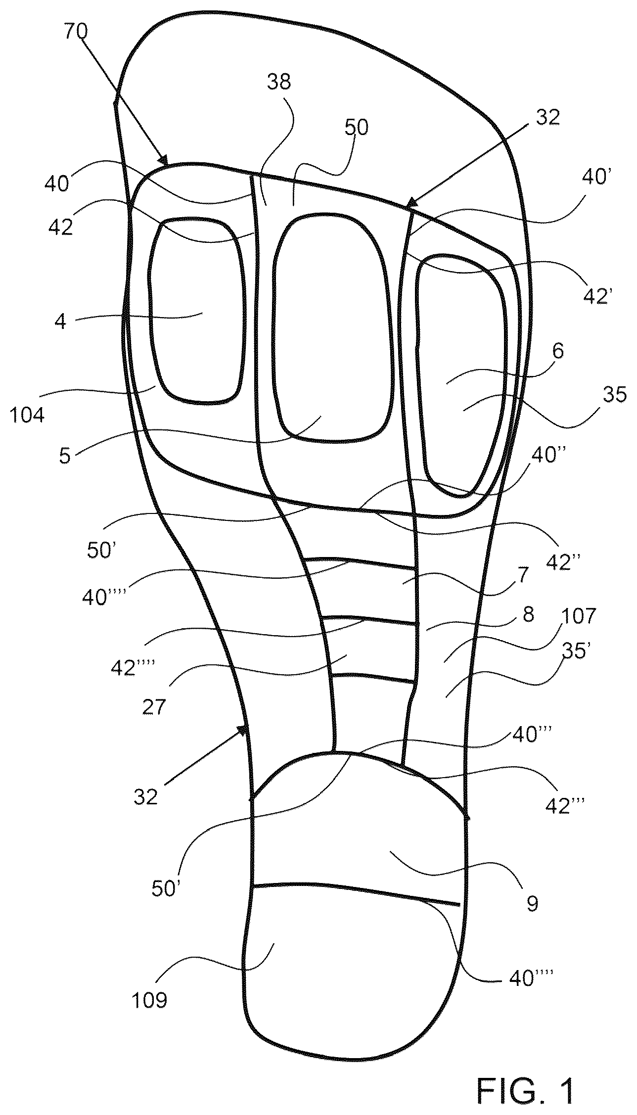 Patent US12167775 — Flexible forefoot protection for insoles and shoes — Figure 1