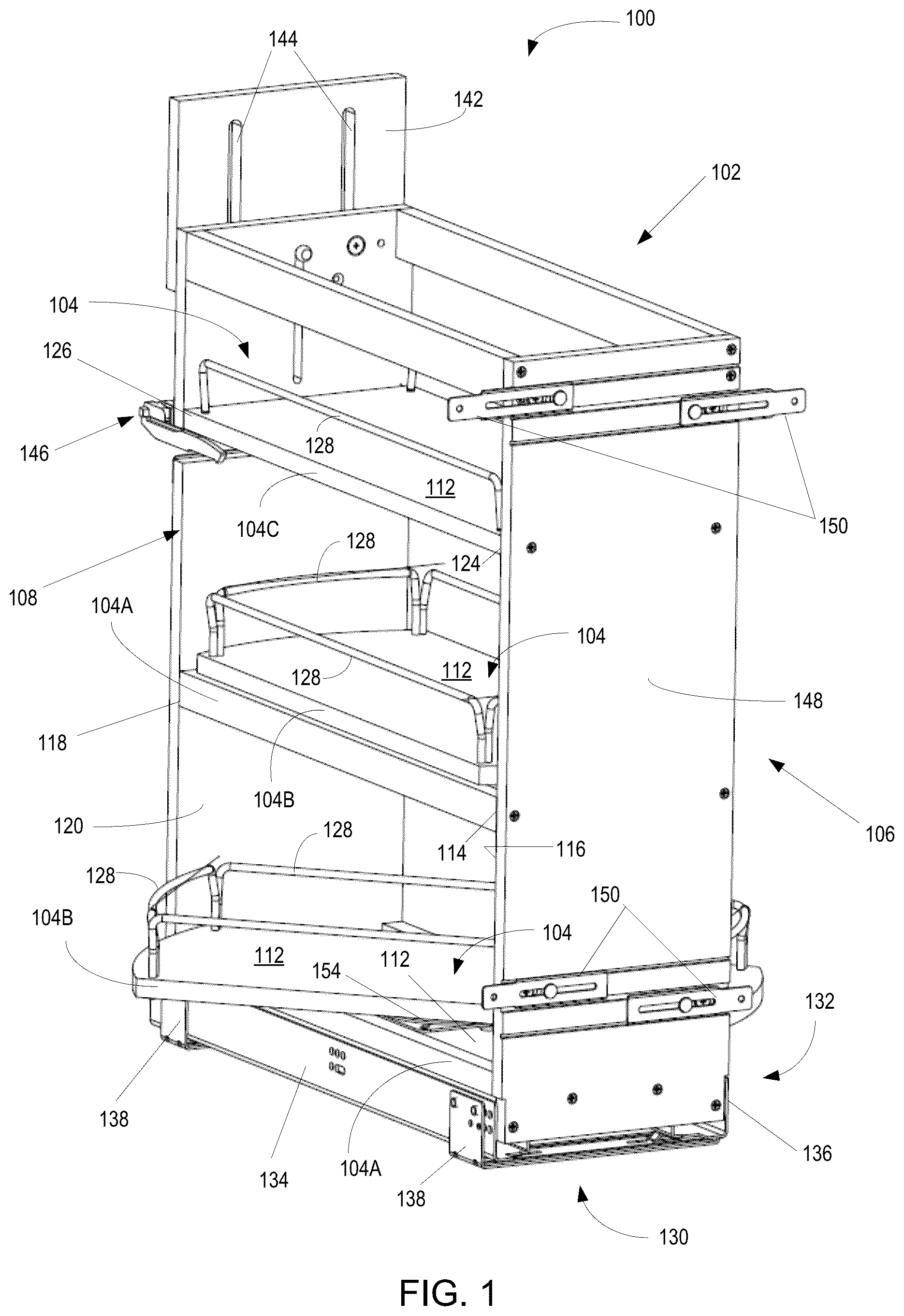 Patent US12167792 — Revolving shelf multi-shelf cabinet storage system — Figure 1
