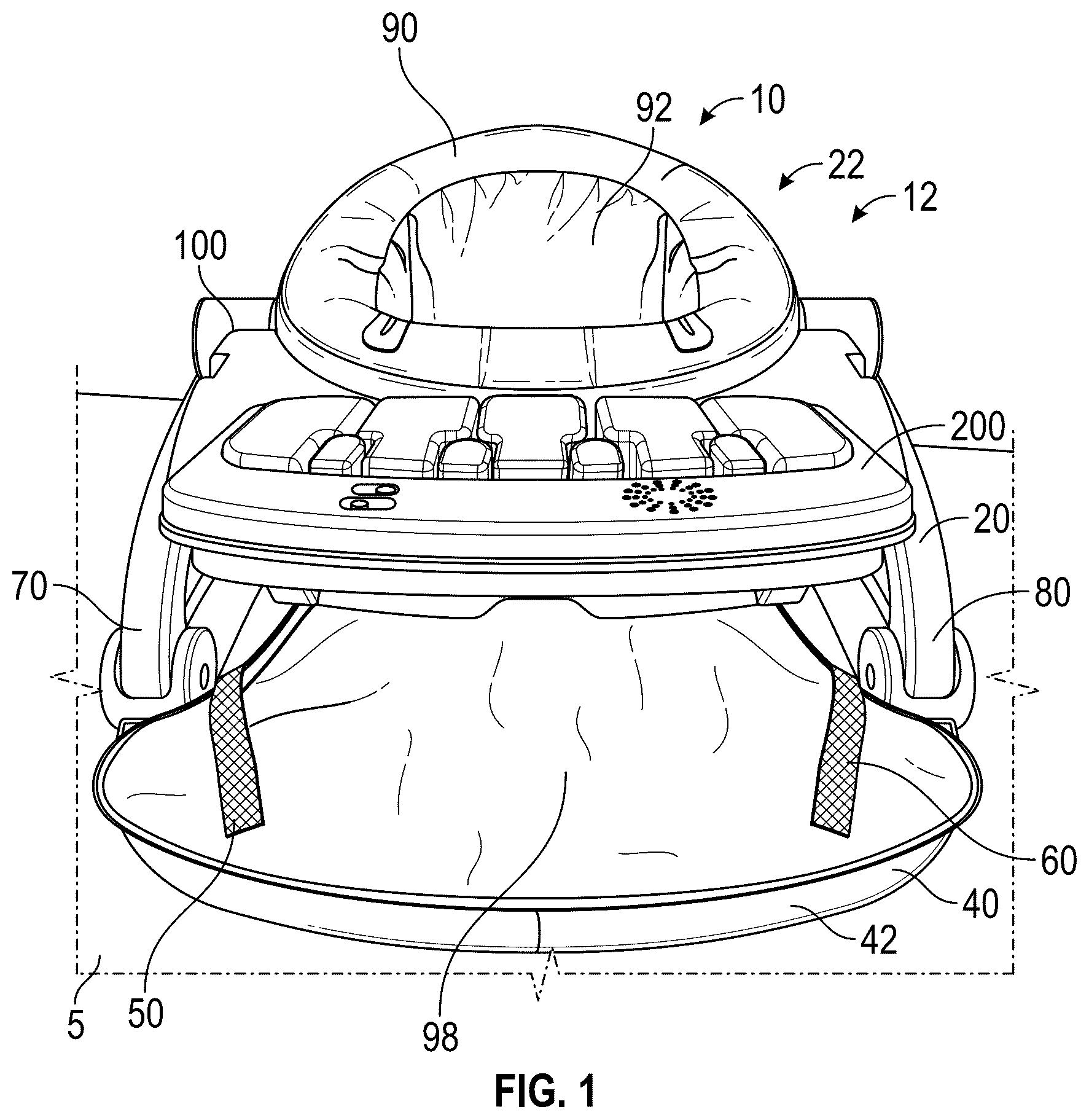 Patent US12167799 Figure 1 – Infant positioner with repositionable entertainment component
