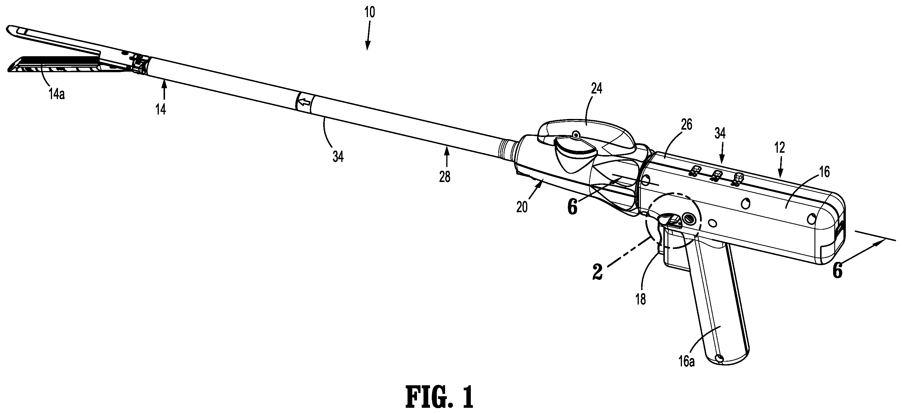 Patent US12167852 Figure 1 – Surgical stapling device with powered handle assembly