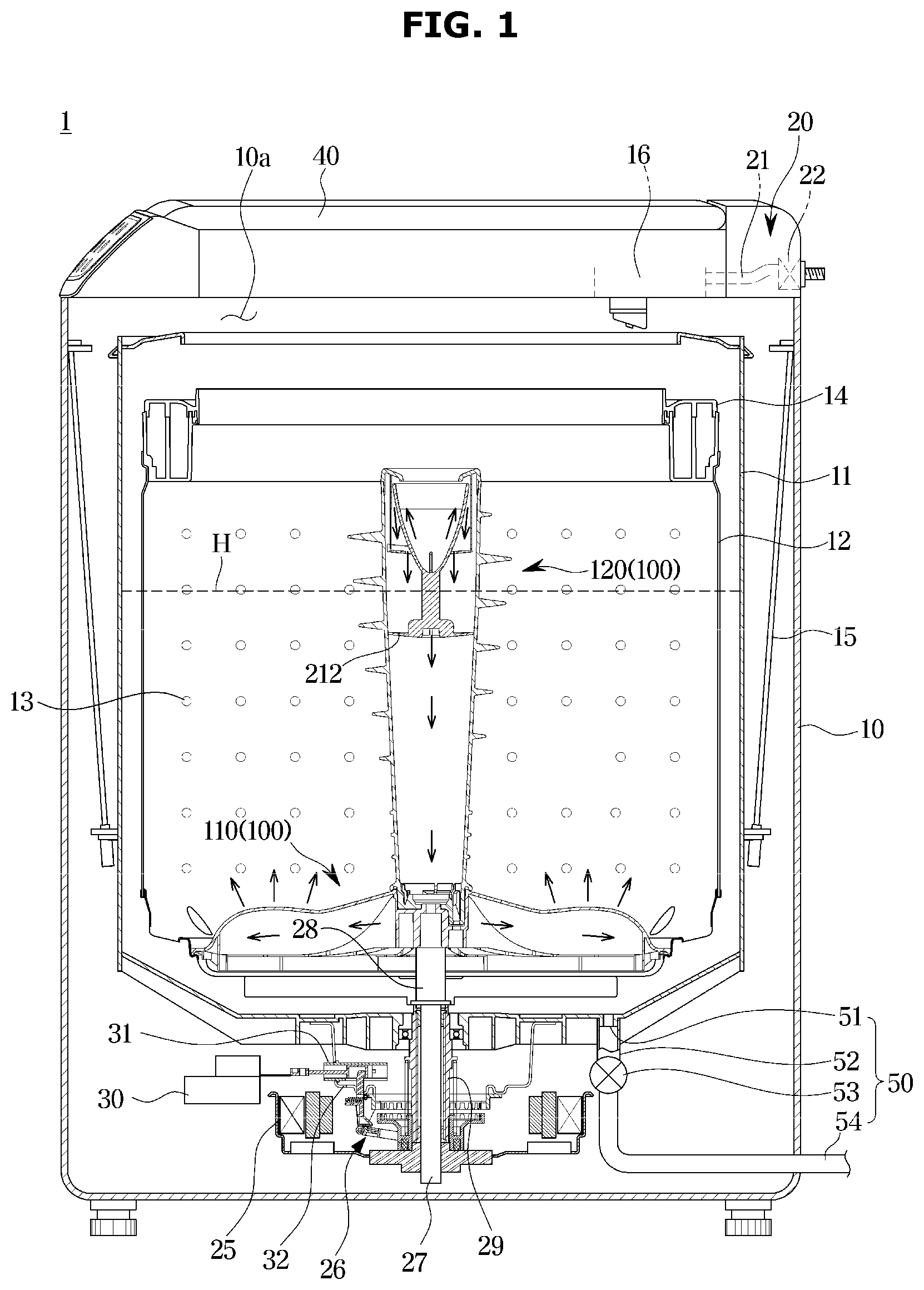 Patent US12173445 Figure 1 – Washing machine