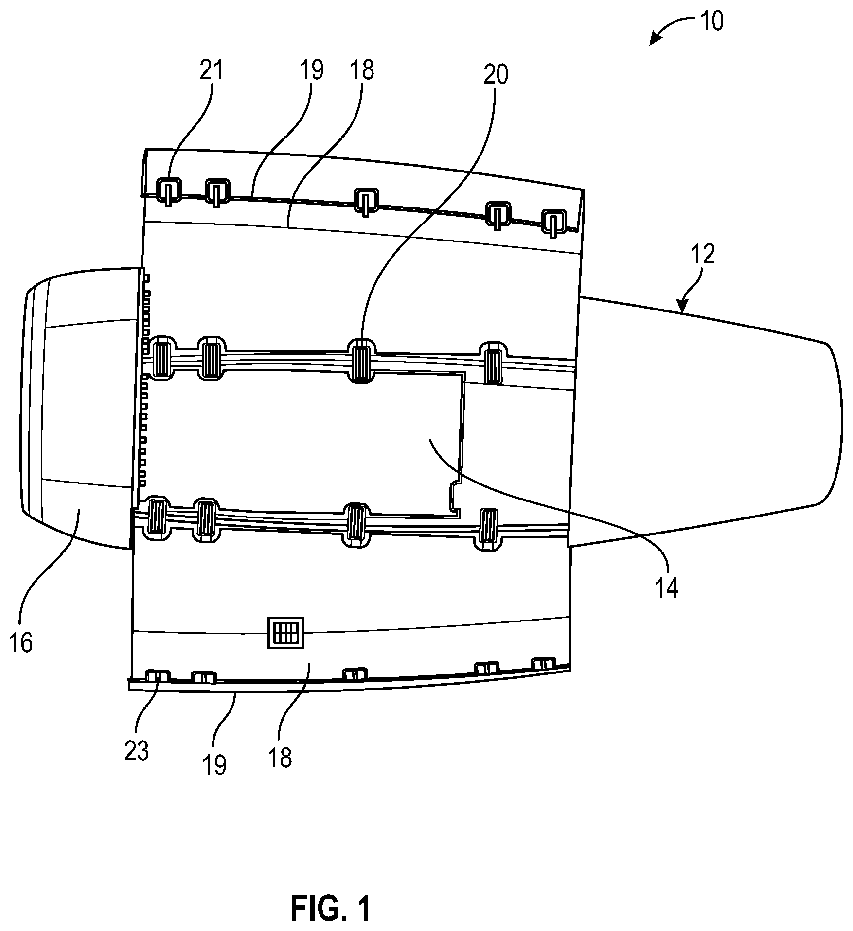 Patent US12173750 — Hinge for articulating two panels of an aircraft propulsion assembly — Figure 1