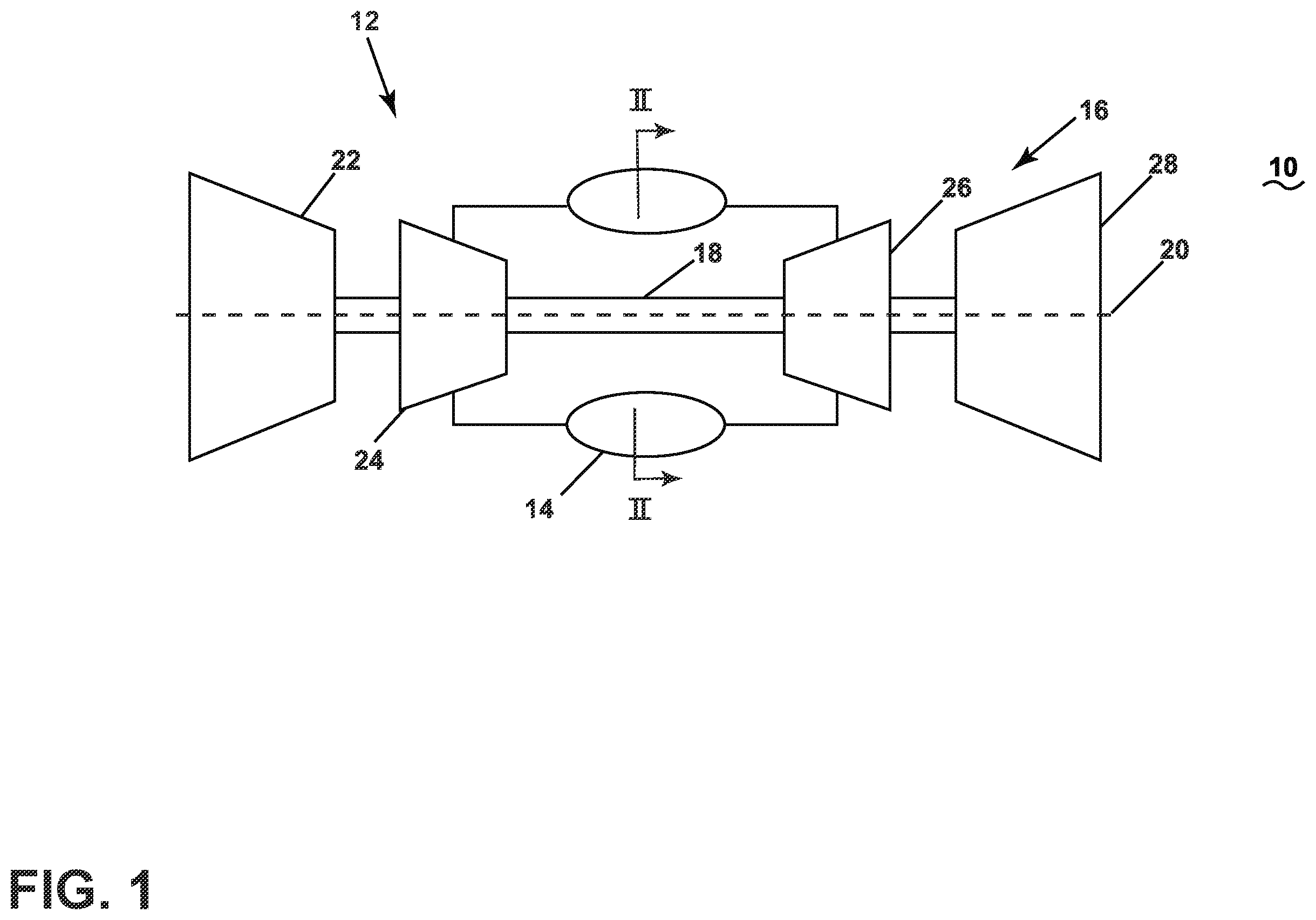 Patent US12173898 — Combustion section with a primary combustor and a set of secondary combustors — Figure 1