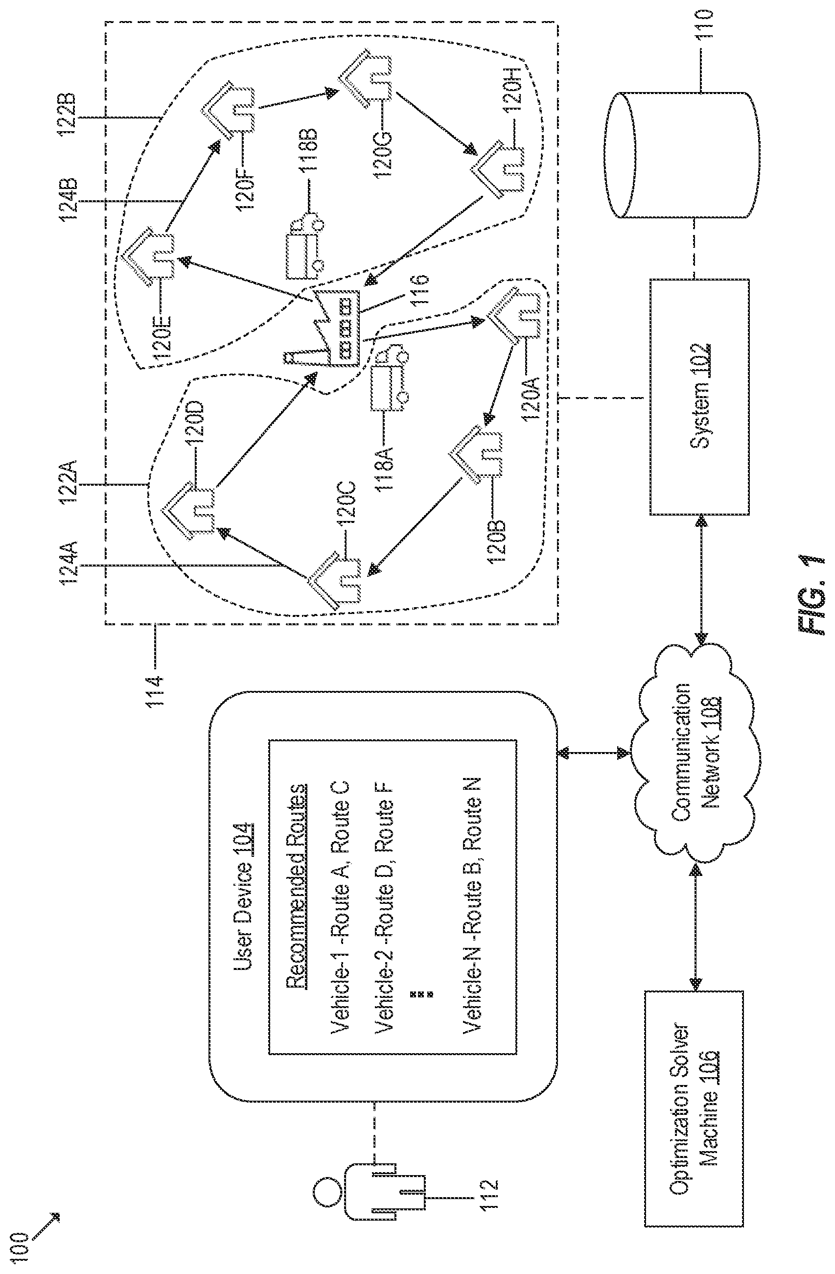 Patent US12174025 Figure 1 – Route generation for vehicle routing problem and variants thereof