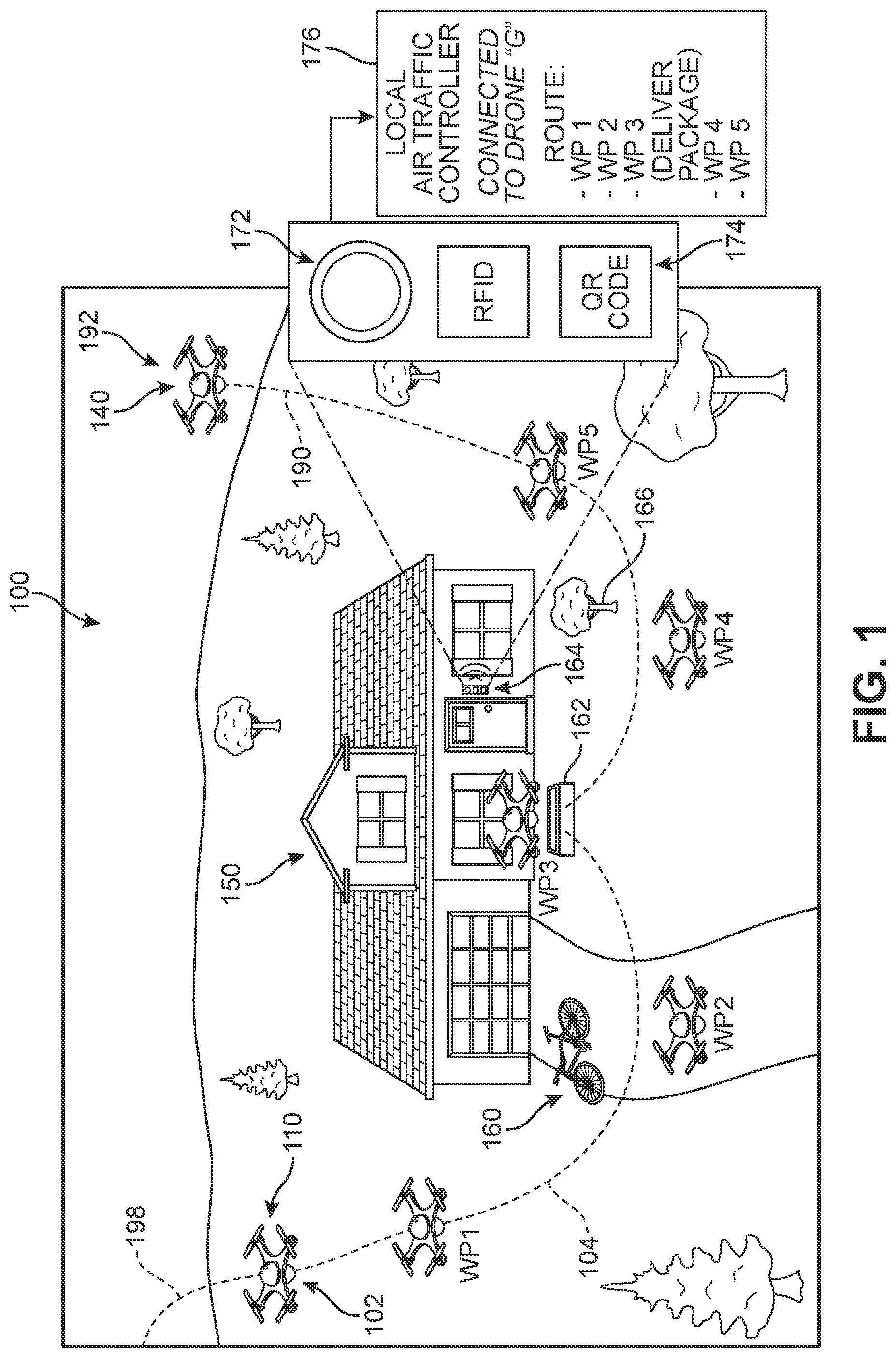 Patent US12174030 — Local flight path navigation for drone deliveries — Figure 1