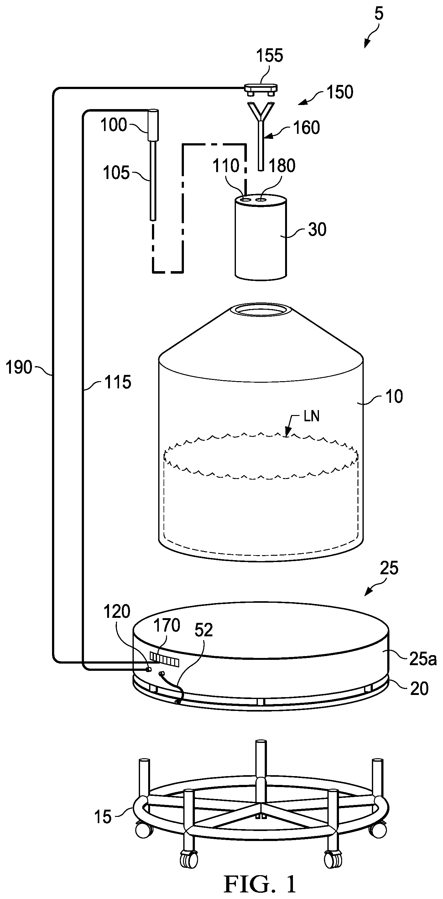 Patent US12174092 Figure 1 – System and method for monitoring and reporting liquid nitrogen container level