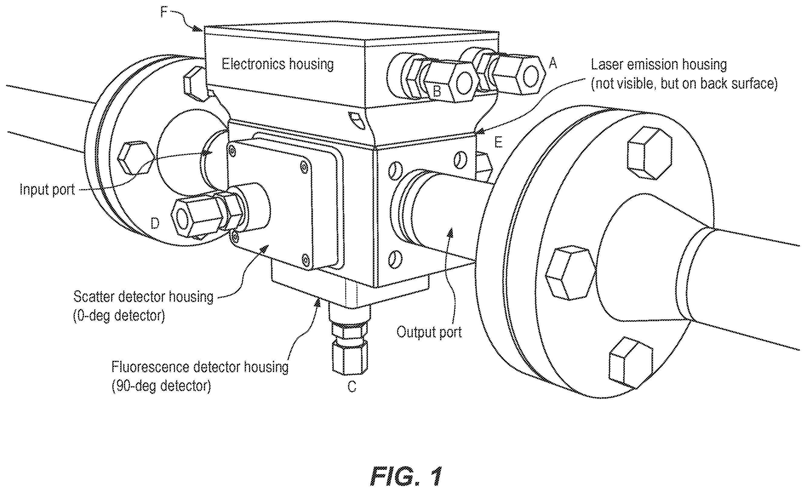 Patent US12174117 — Fluorescence and scatter and absorption spectroscopic apparatus with a sapphire tube and method for analyzing inline low level hydrocarbon in a flow medium — Figure 1