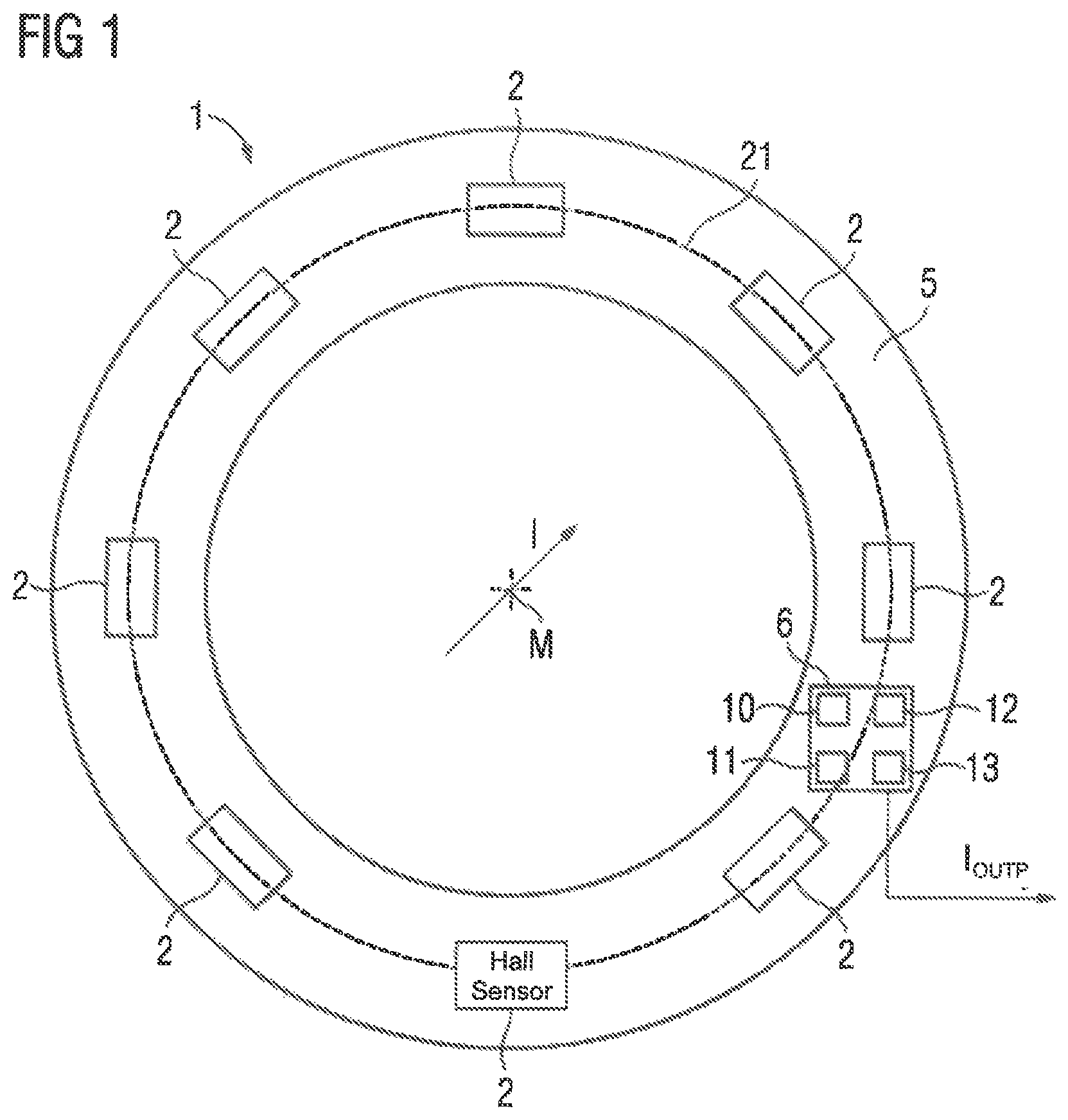 Patent US12174224 Figure 1 – Current measuring device with hall sensors
