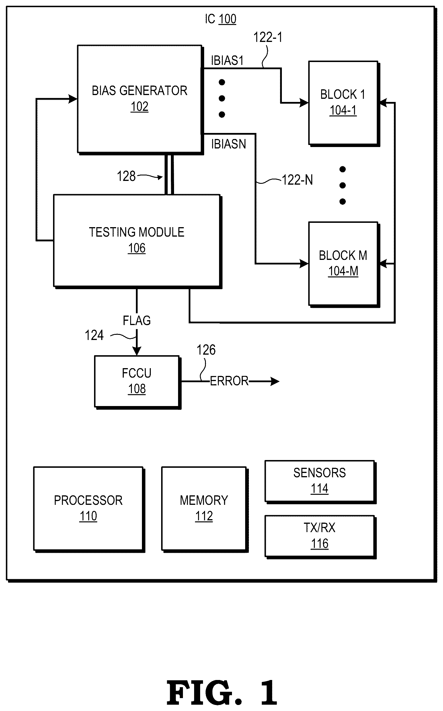 Patent US12174253 — Bias generator testing using grouped bias currents — Figure 1