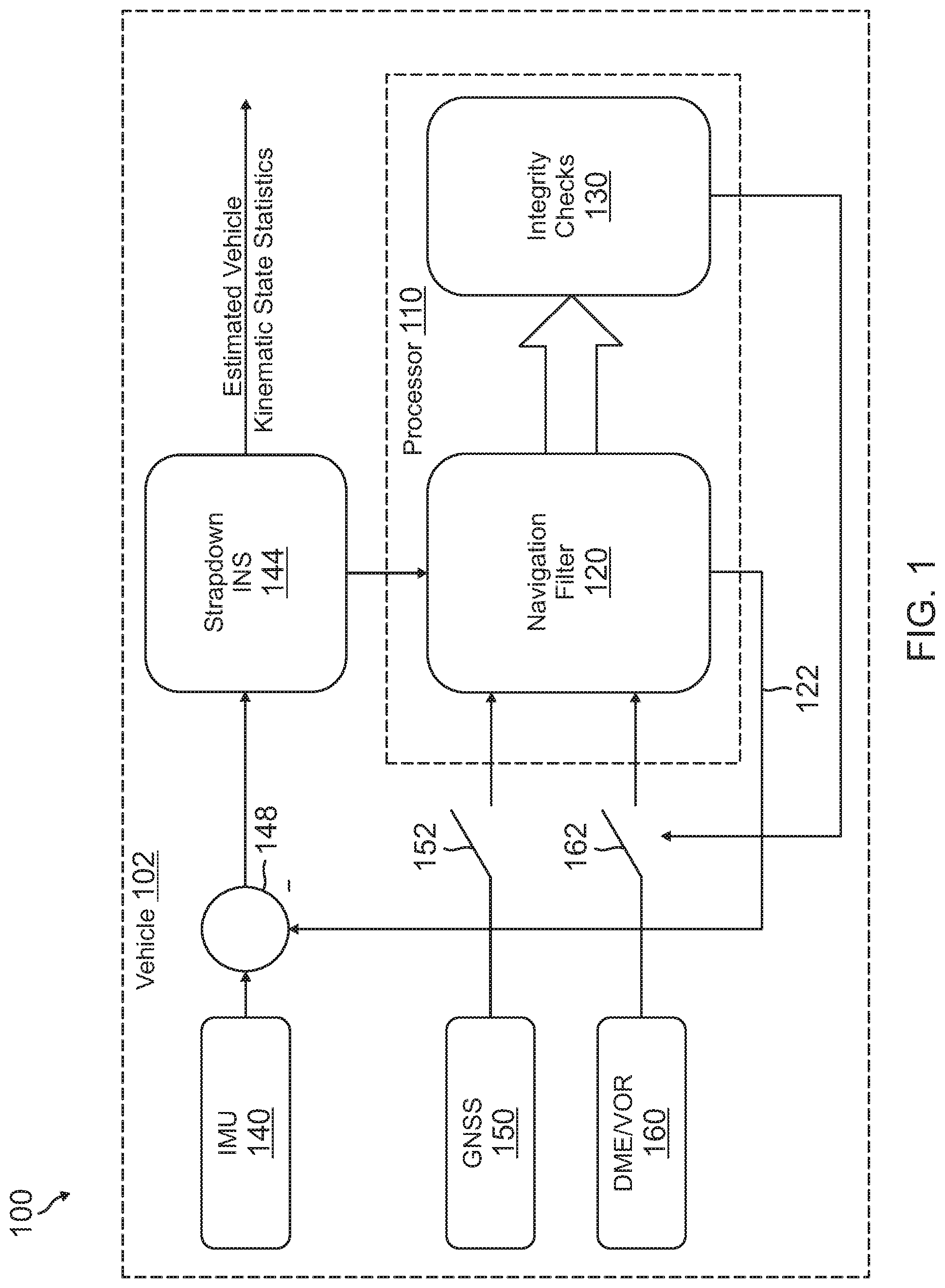Patent US12174306 — Method and system to process and assure integrity of DME and/or VOR measurements and mitigate GNSS jamming and spoofing events — Figure 1