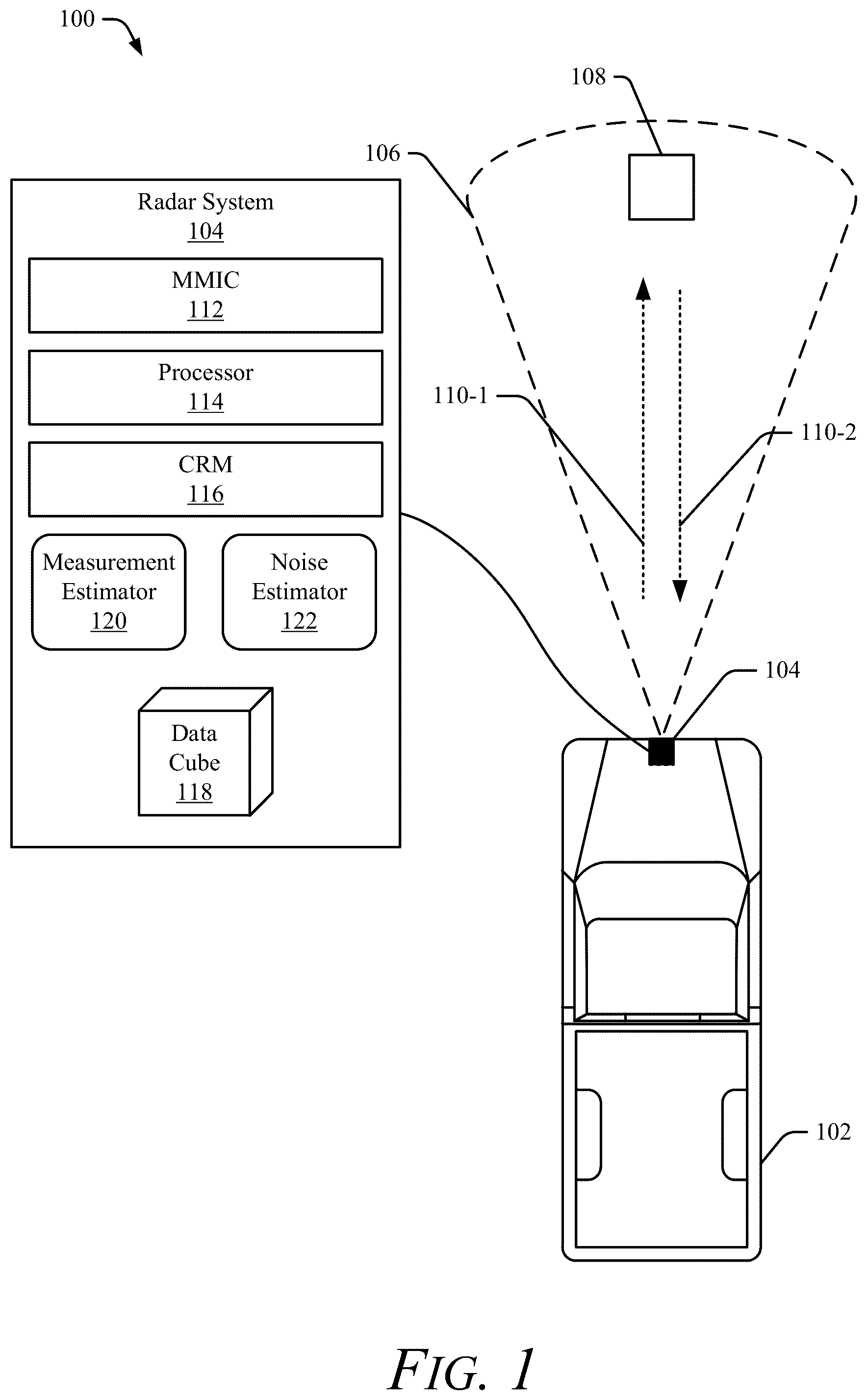 Patent US12174312 — Ordered-statistics ratio (OSR) constant false alarm rate (CFAR) detection with empirical data fitting — Figure 1