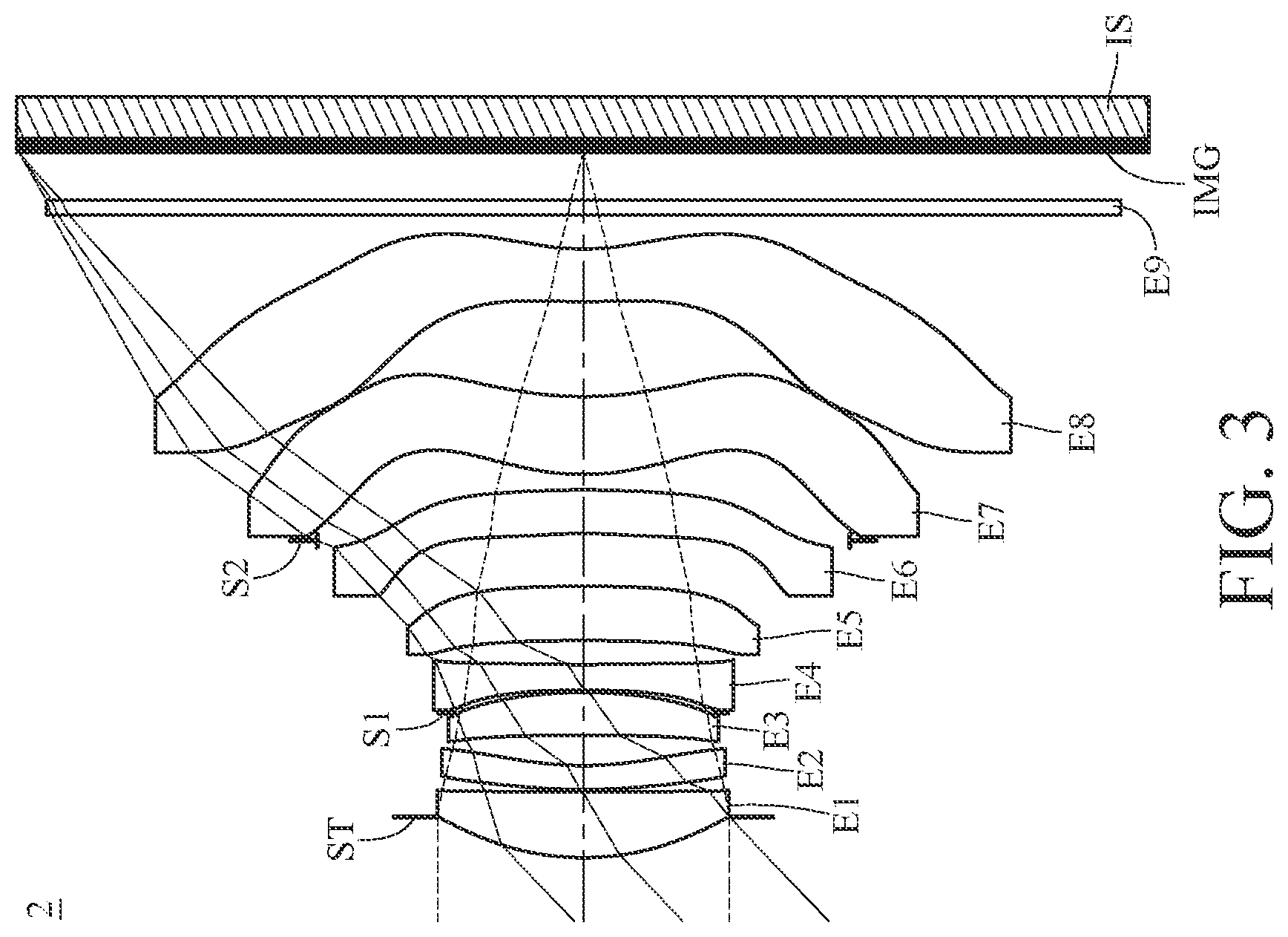 Patent US12174349 Figure 3 – Imaging optical lens system including eight lenses of +−+−−++−, +−+−+−+−, +−+++−+− or +−+−−−+− refractive powers, image capturing unit and electronic device