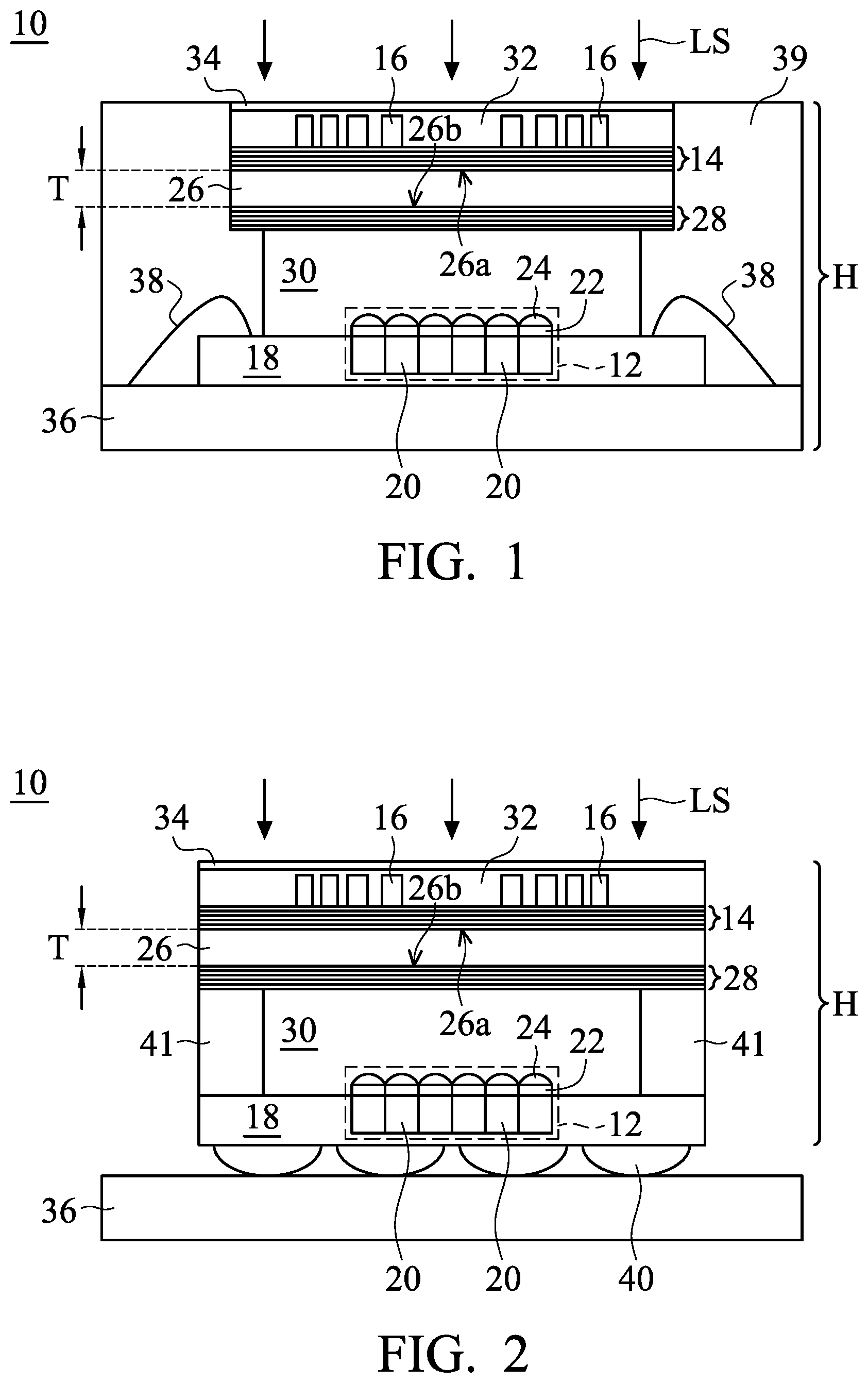 Patent US12174405 — Optical structure having polymer-covered protrusions contacting bandpass filter — Figure 1