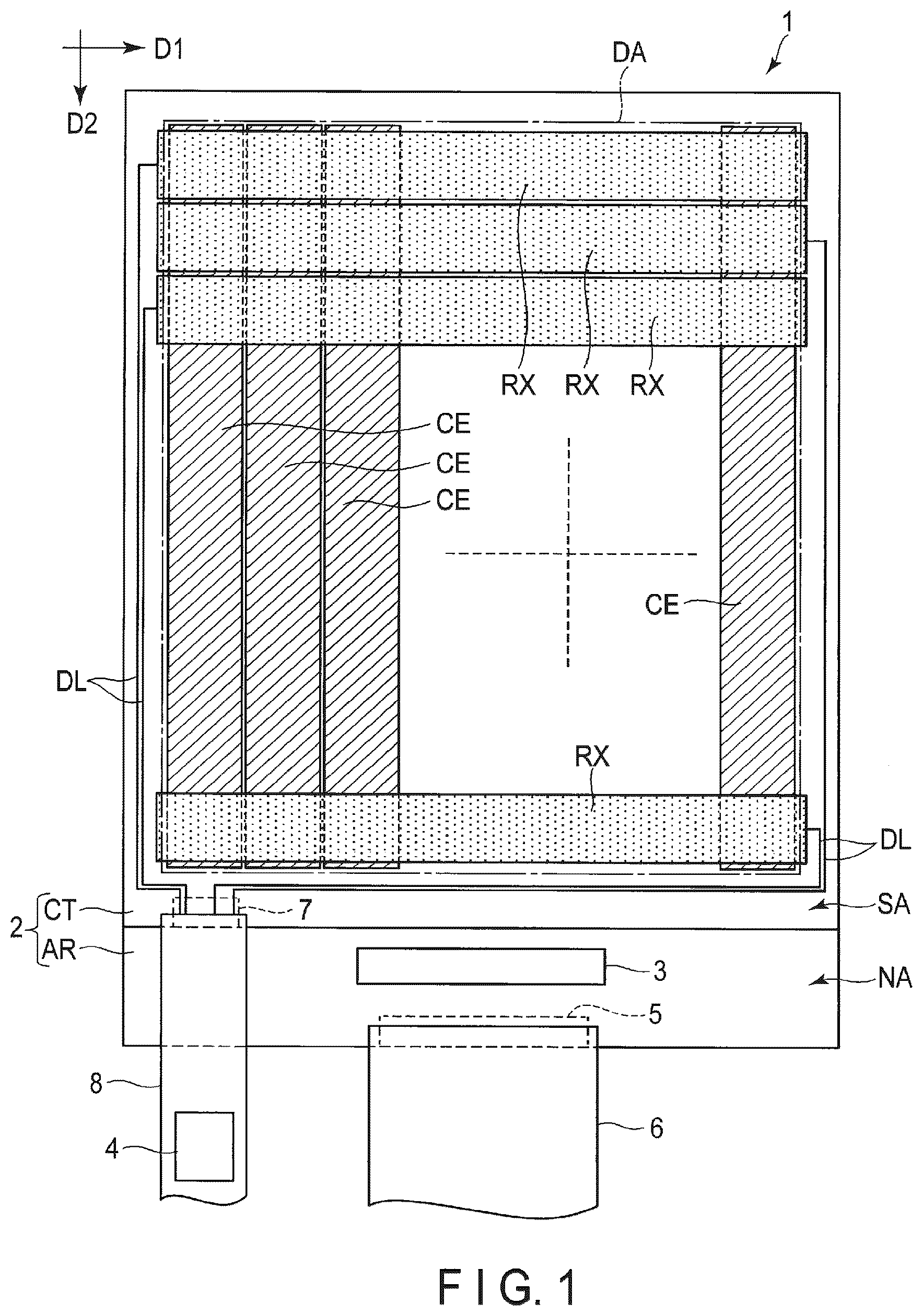 Patent US12174495 — Display device comprising a first common electrode physically separated from a second common electrode by a first slit overlapping a first image signal line and a first metal line — Figure 1