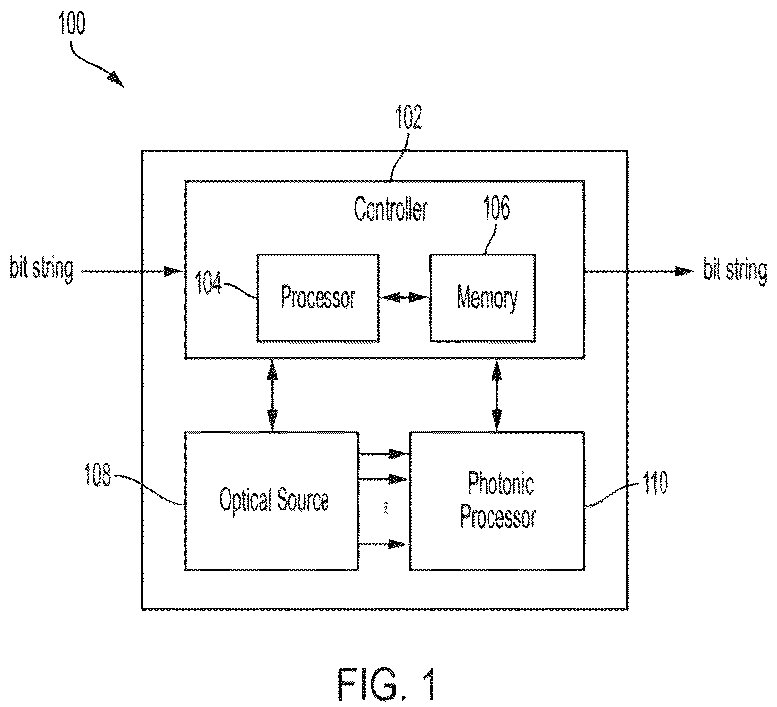 Patent US12174656 — Matrix multiplication using optical processing — Figure 1