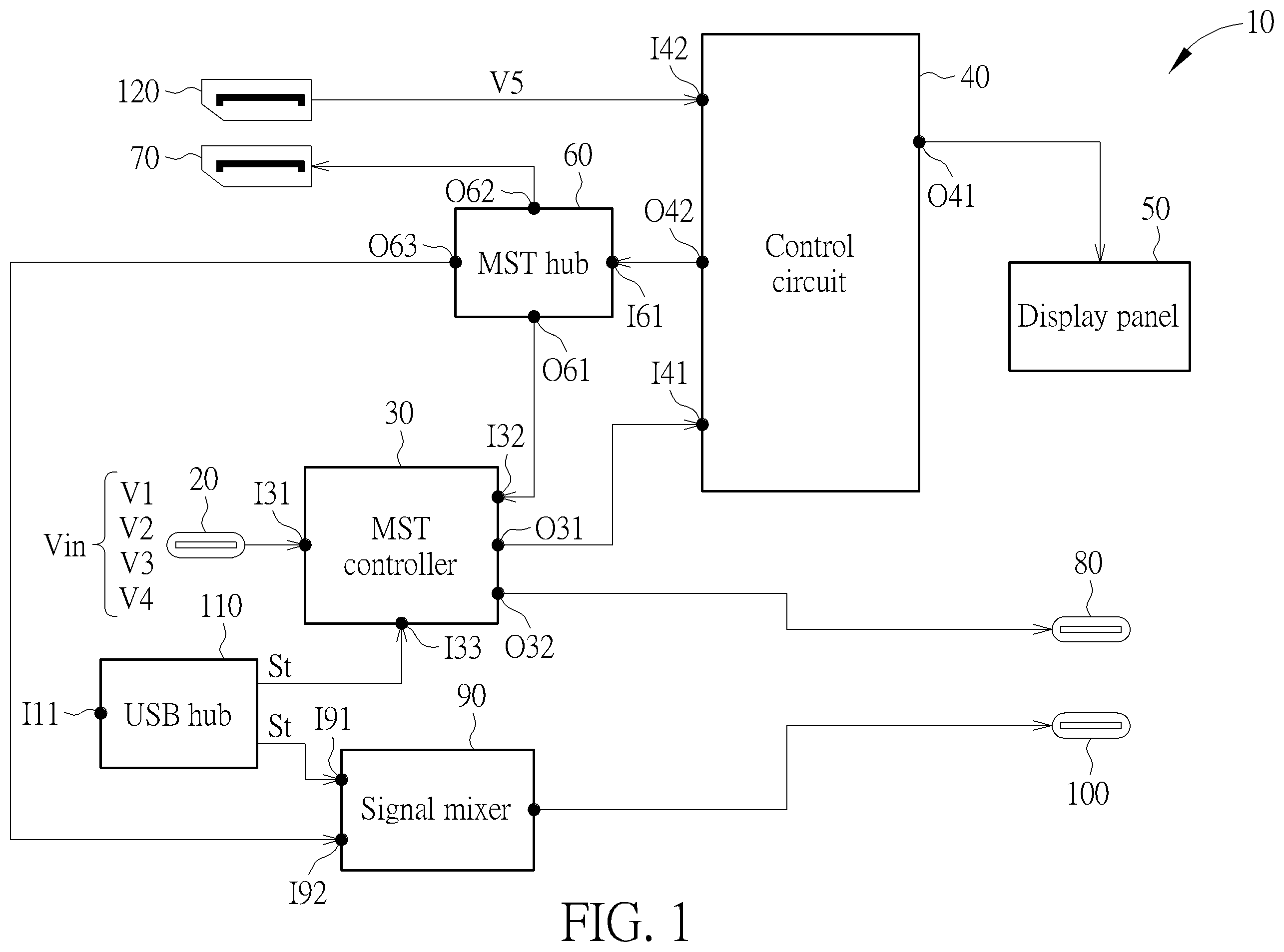 Patent US12174663 Figure 1 – Docking display with a built-in hub