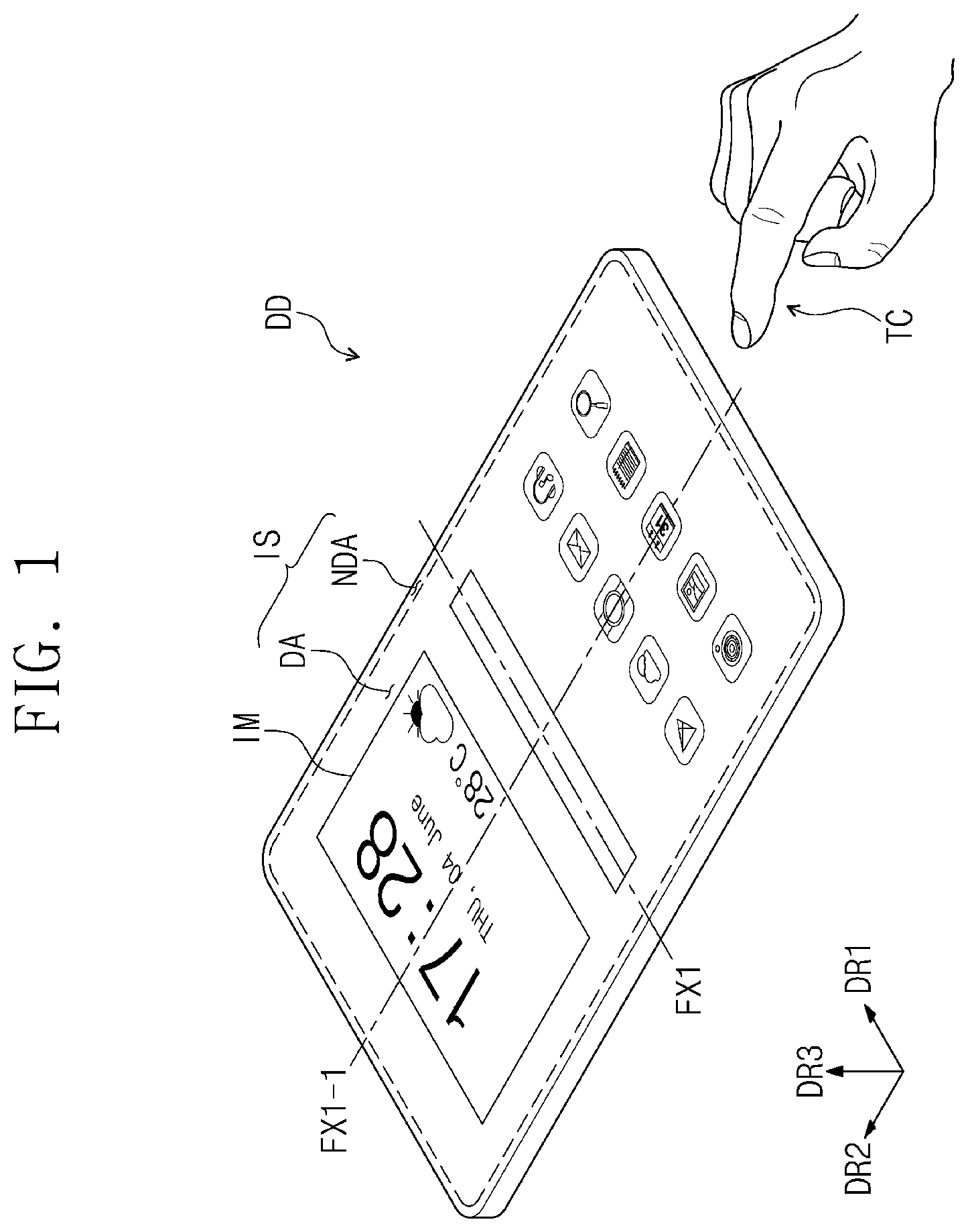 Patent US12174664 Figure 1 – Display device and manufacturing method of window